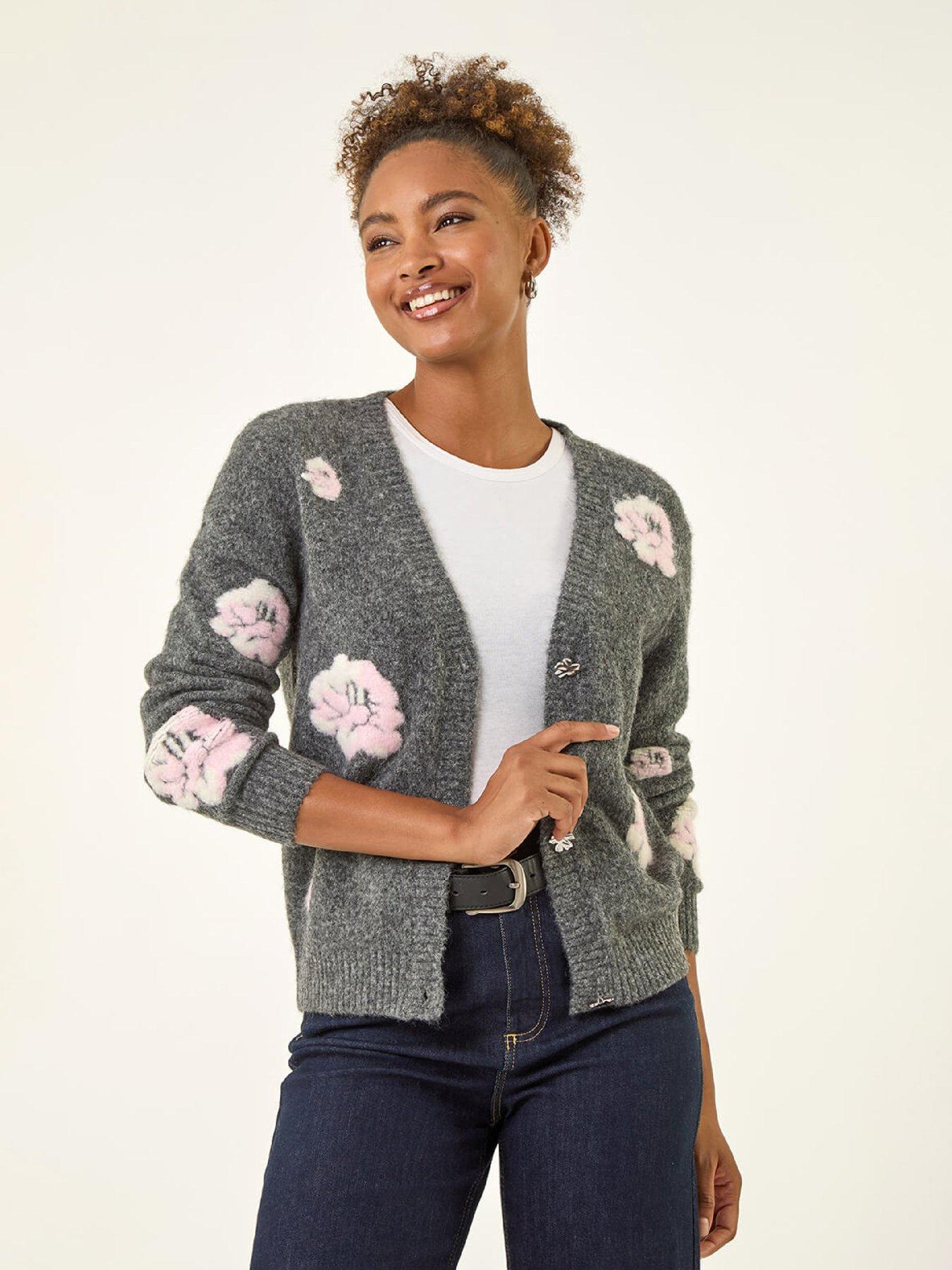  image of roman-embossed-floral-knit-cardigan-grey