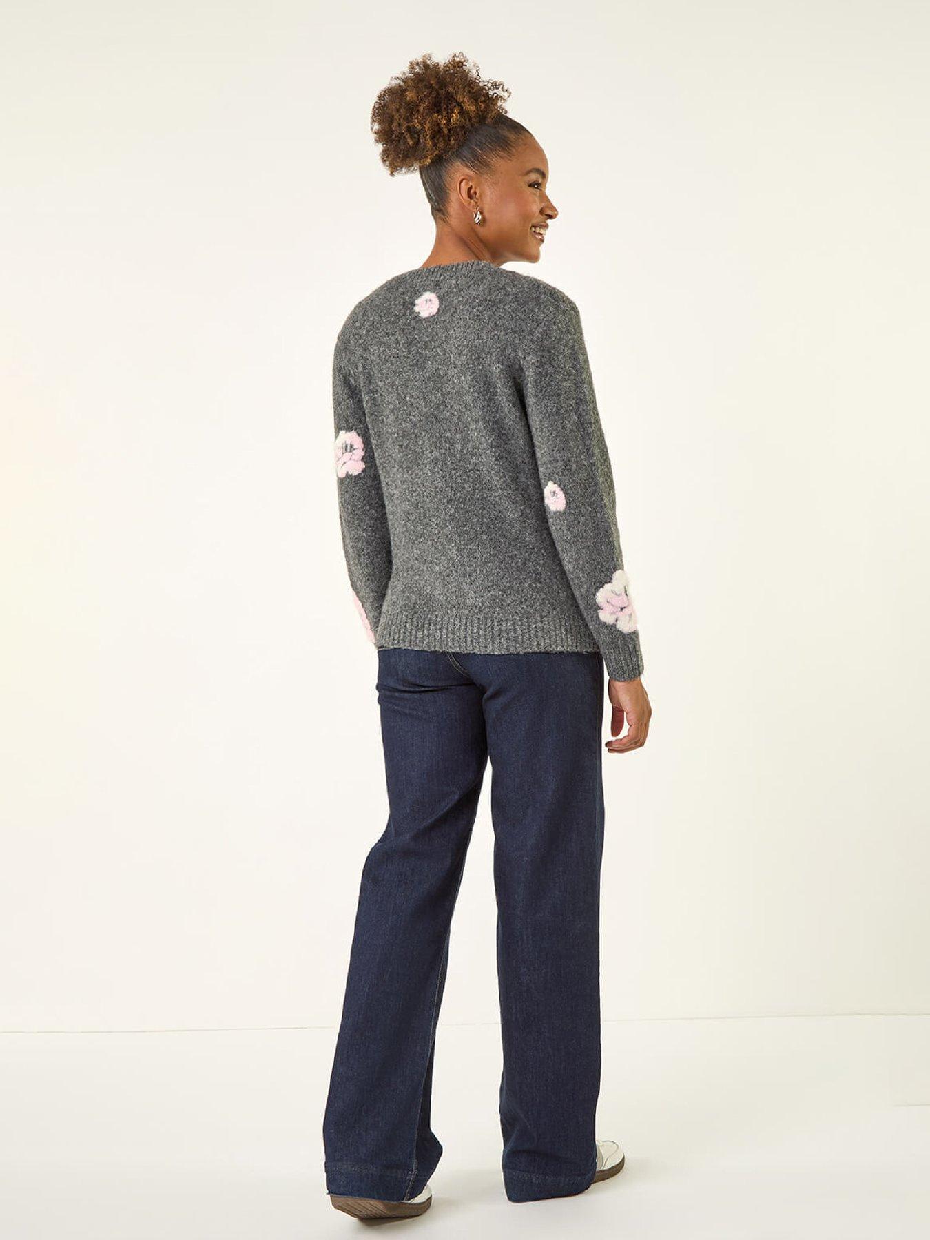  image of roman-embossed-floral-knit-cardigan-grey