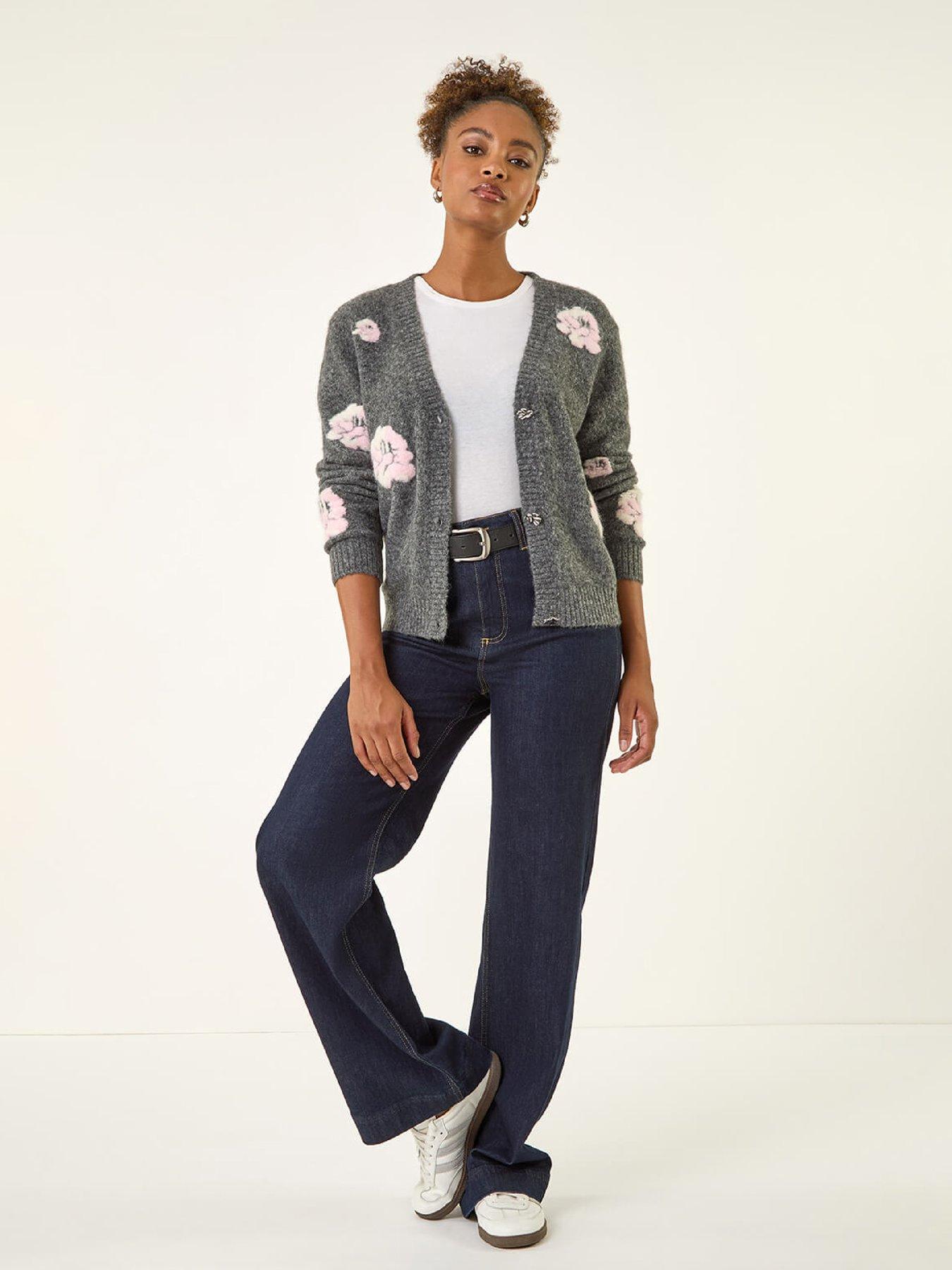  image of roman-embossed-floral-knit-cardigan-grey