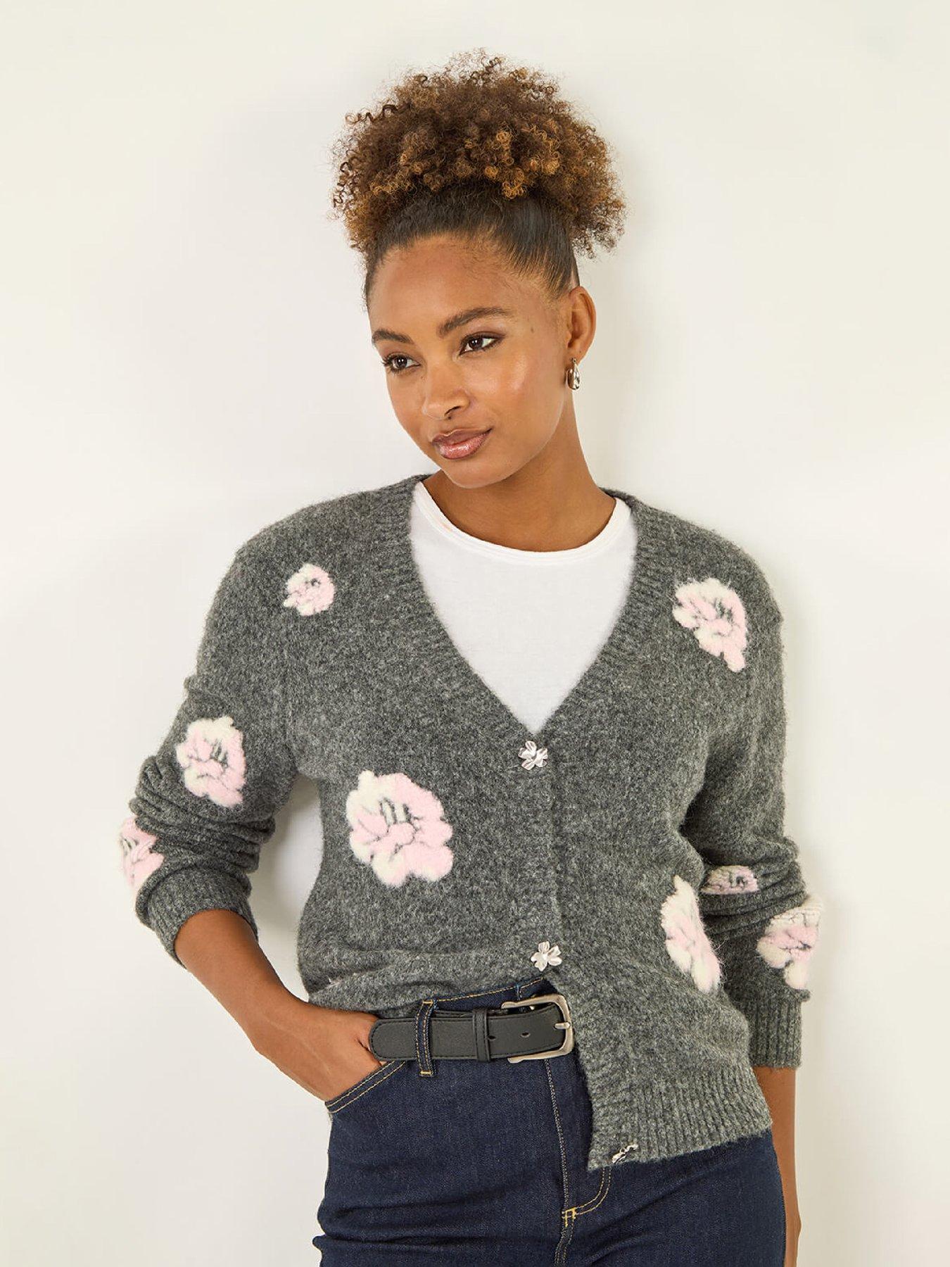  image of roman-embossed-floral-knit-cardigan-grey