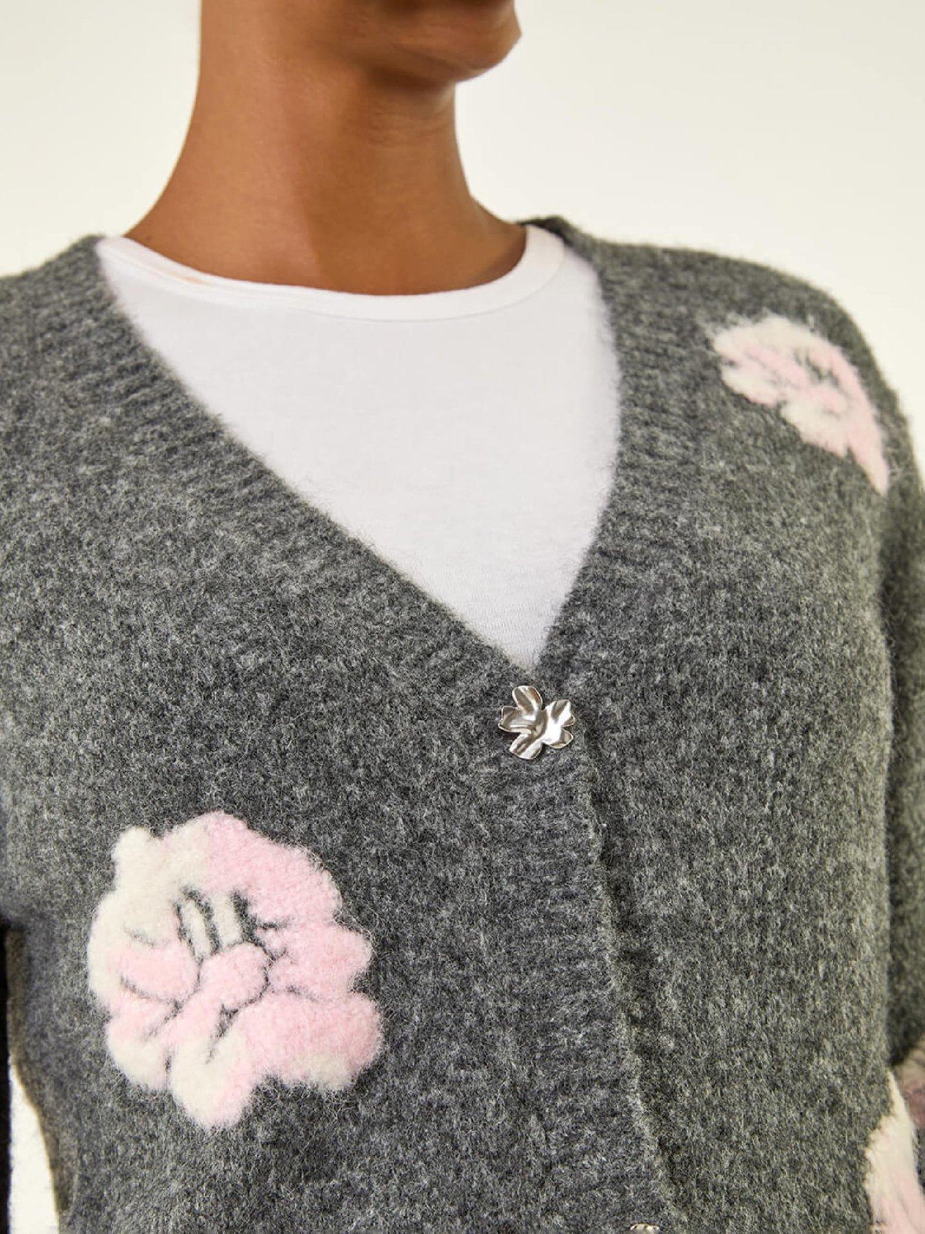  image of roman-embossed-floral-knit-cardigan-grey