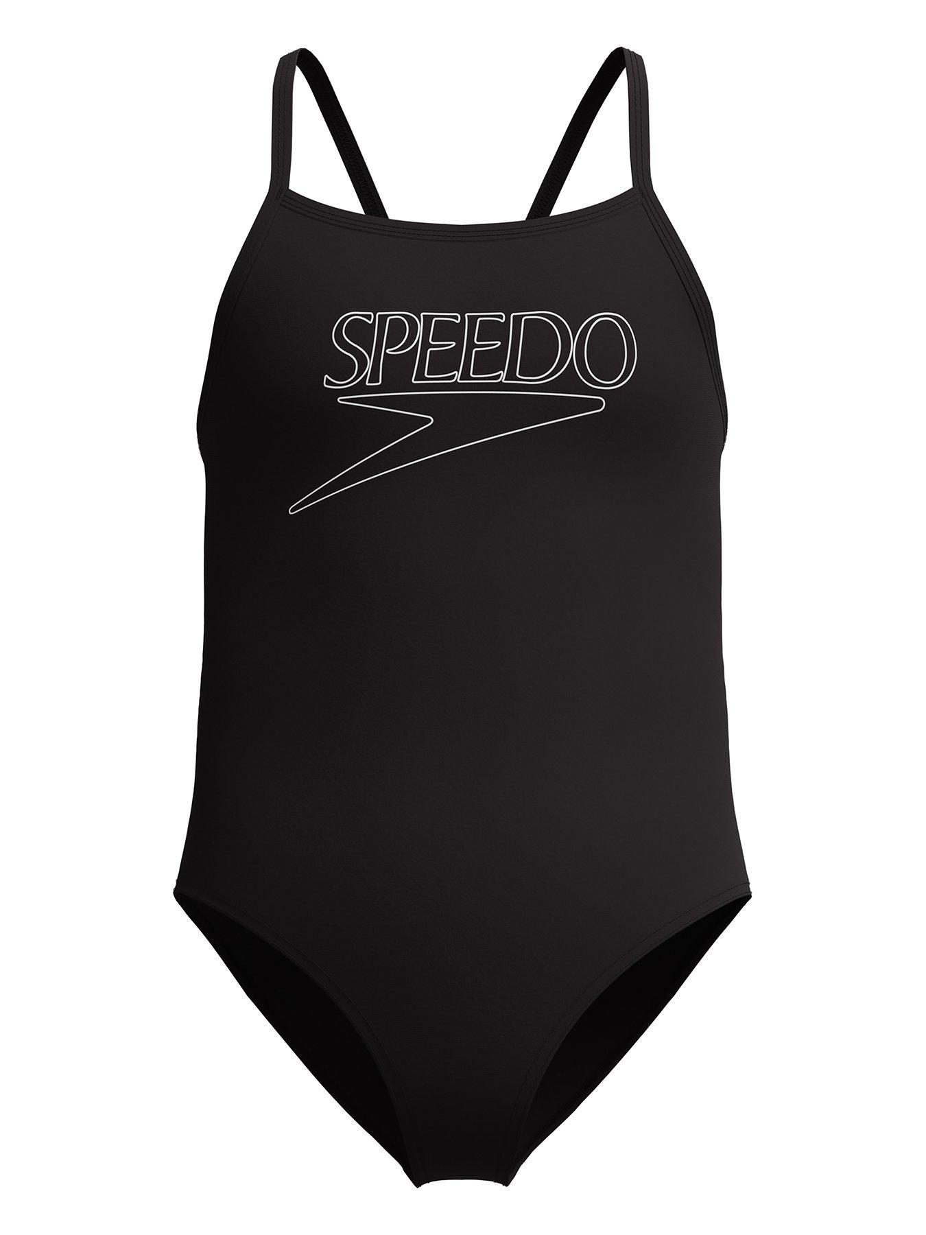 Speedo Girls Endurance Logo Thinstrap One Piece - Dark Grey