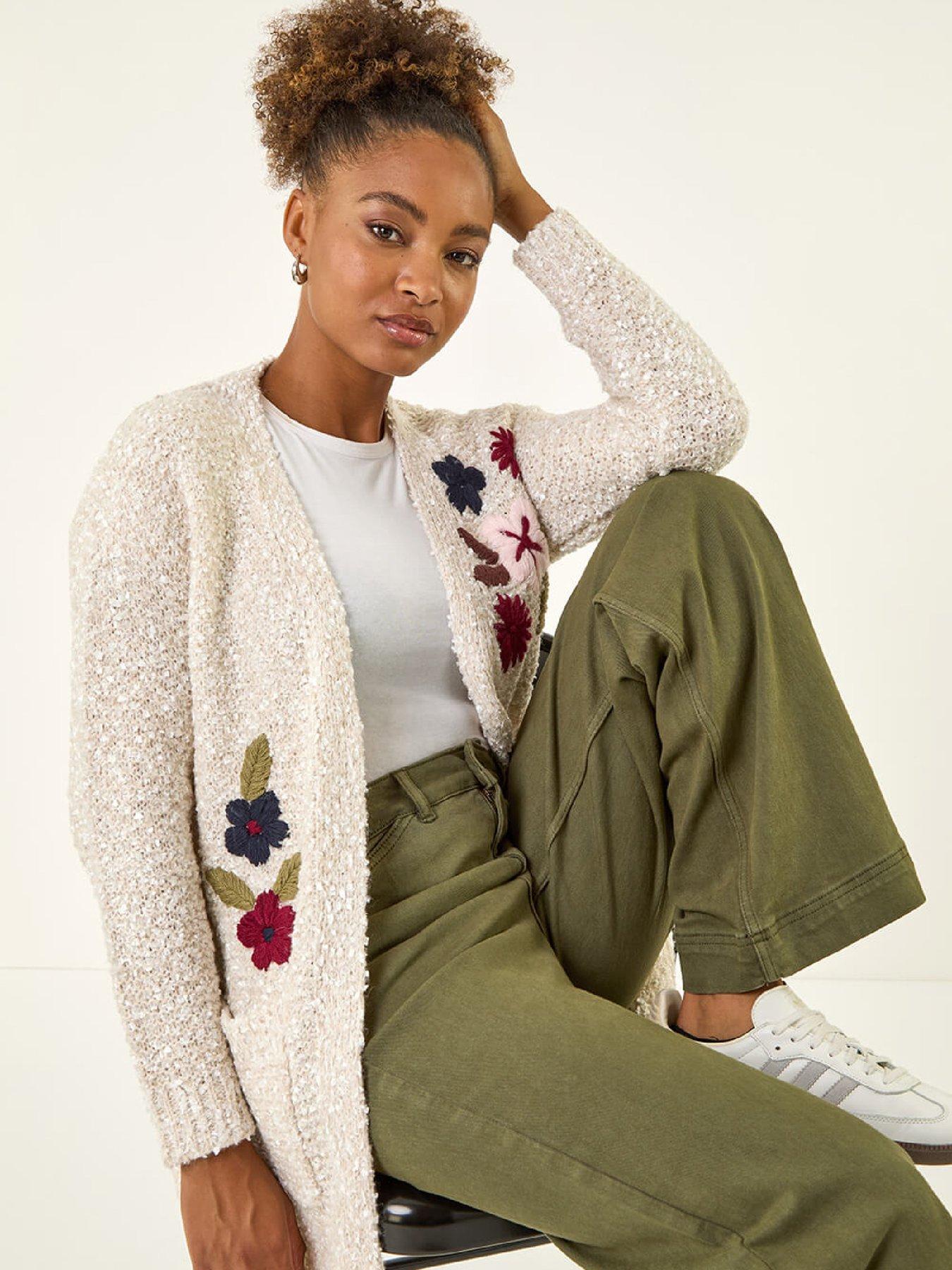  image of roman-embroidered-floral-knit-cardigan-ivory