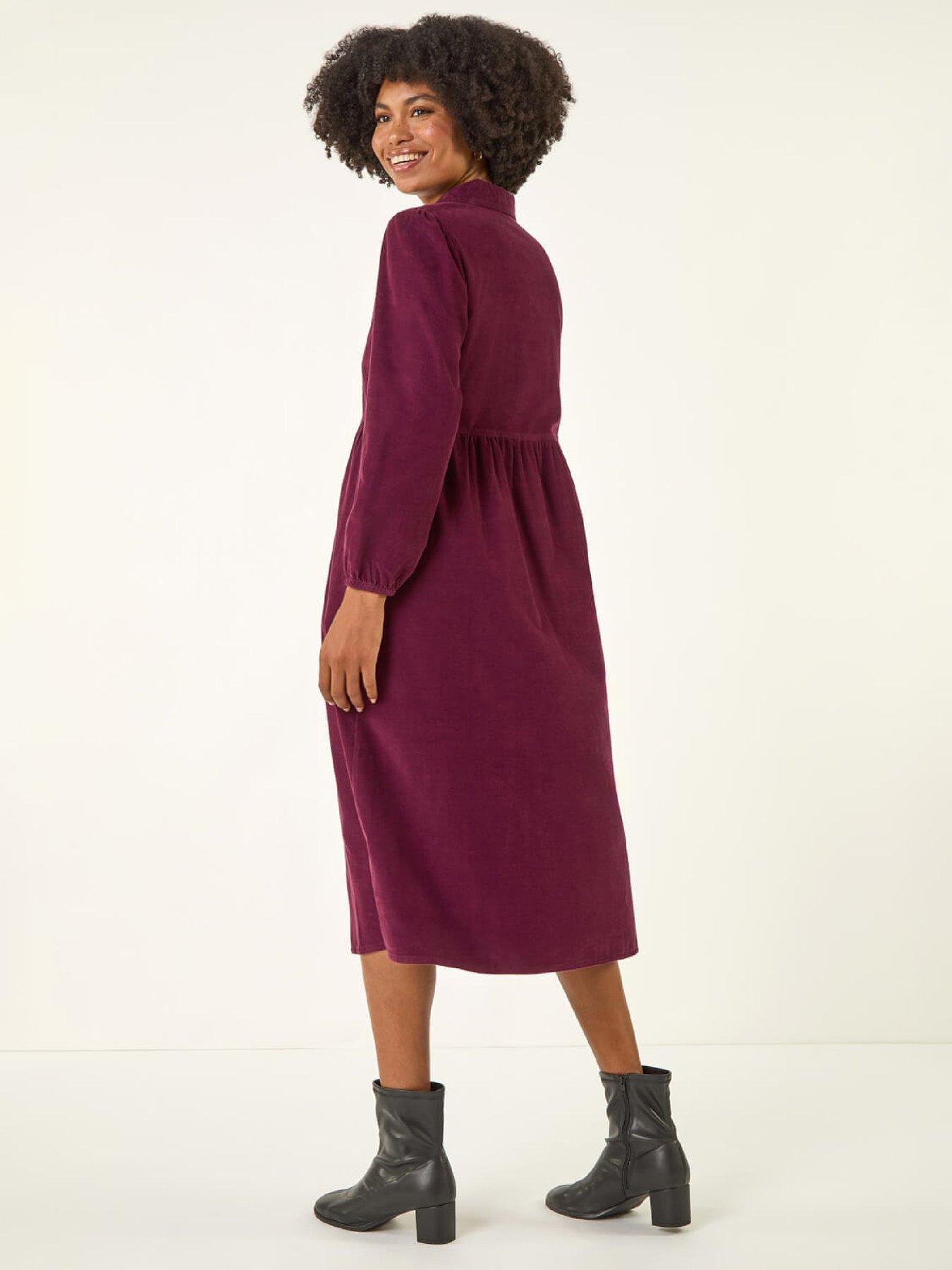 Image 2 of 5 of Roman Corduroy Zip Detail Midi Dress - Port