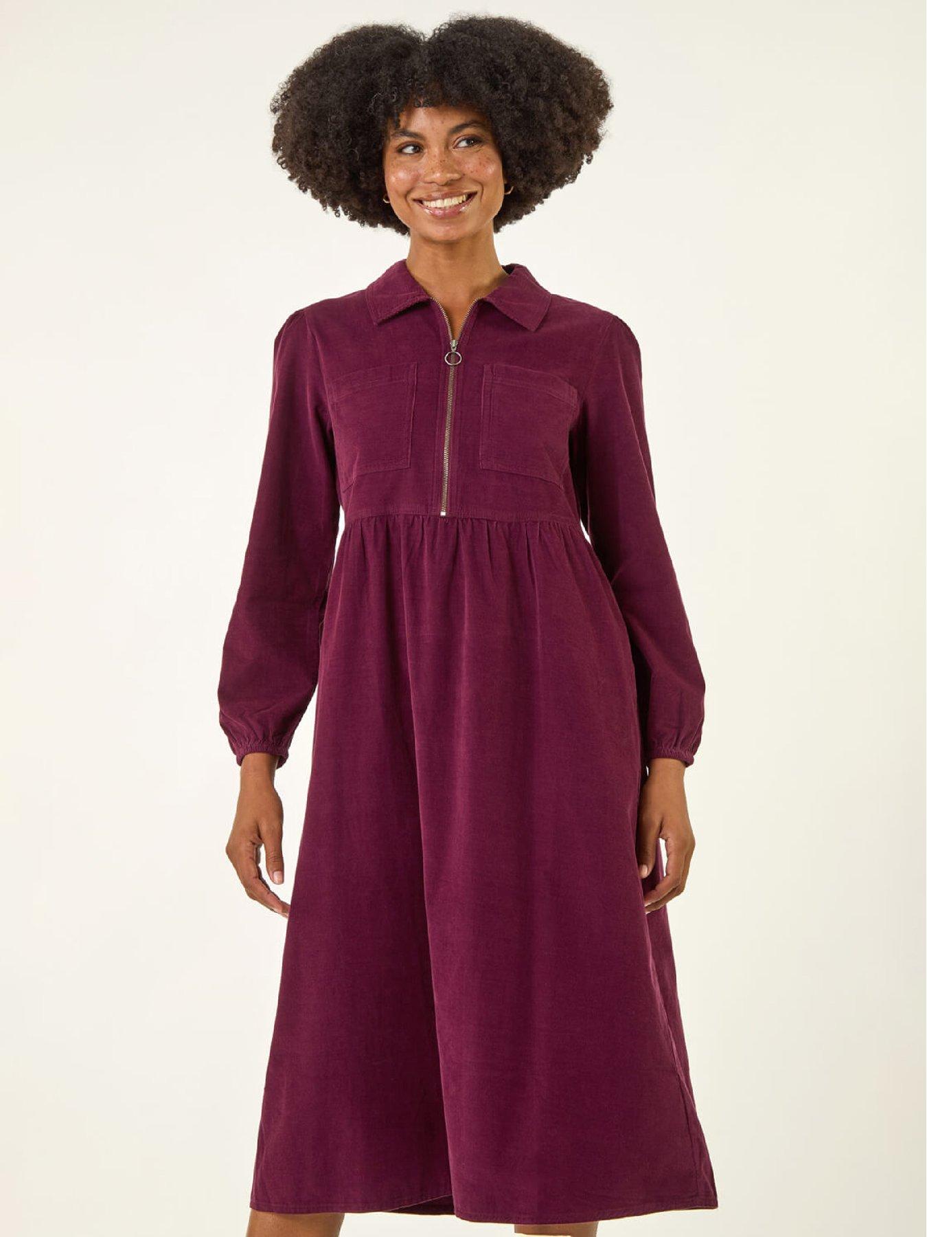 Image 3 of 5 of Roman Corduroy Zip Detail Midi Dress - Port