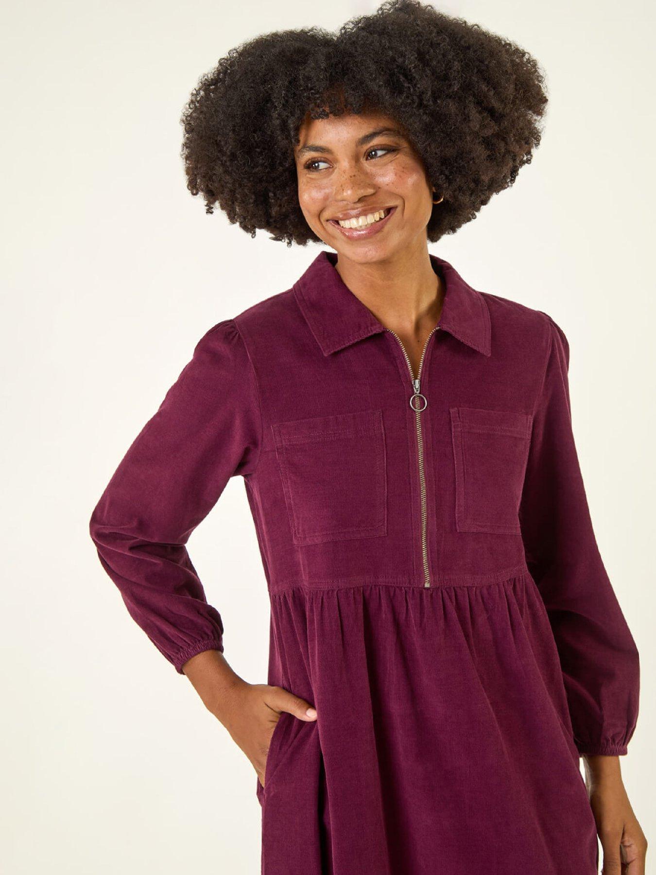Image 4 of 5 of Roman Corduroy Zip Detail Midi Dress - Port