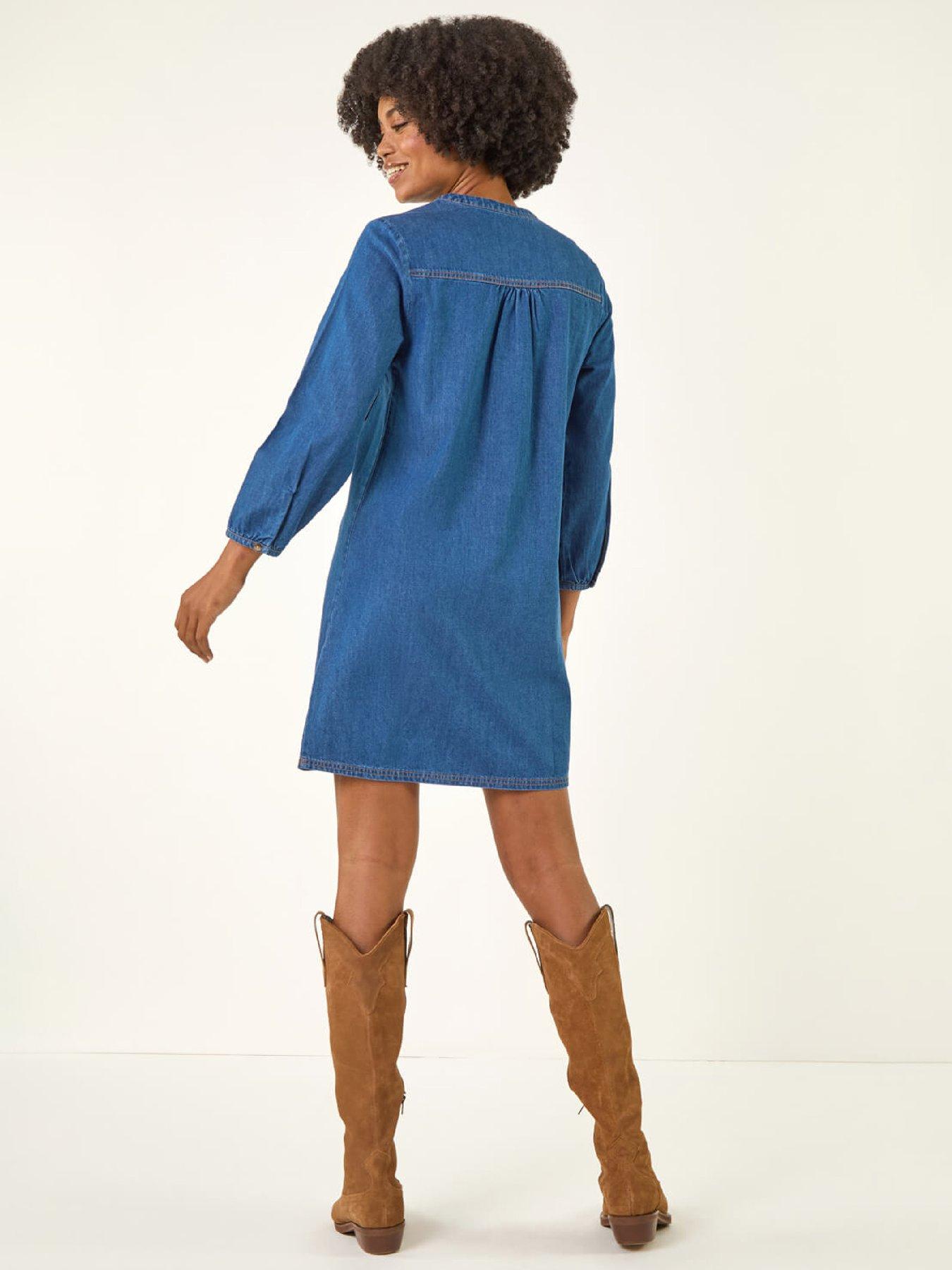  image of roman-cotton-denim-button-shift-dress-denim