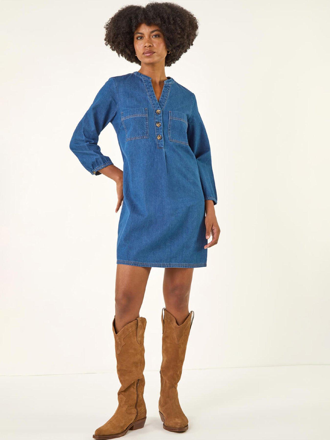  image of roman-cotton-denim-button-shift-dress-denim