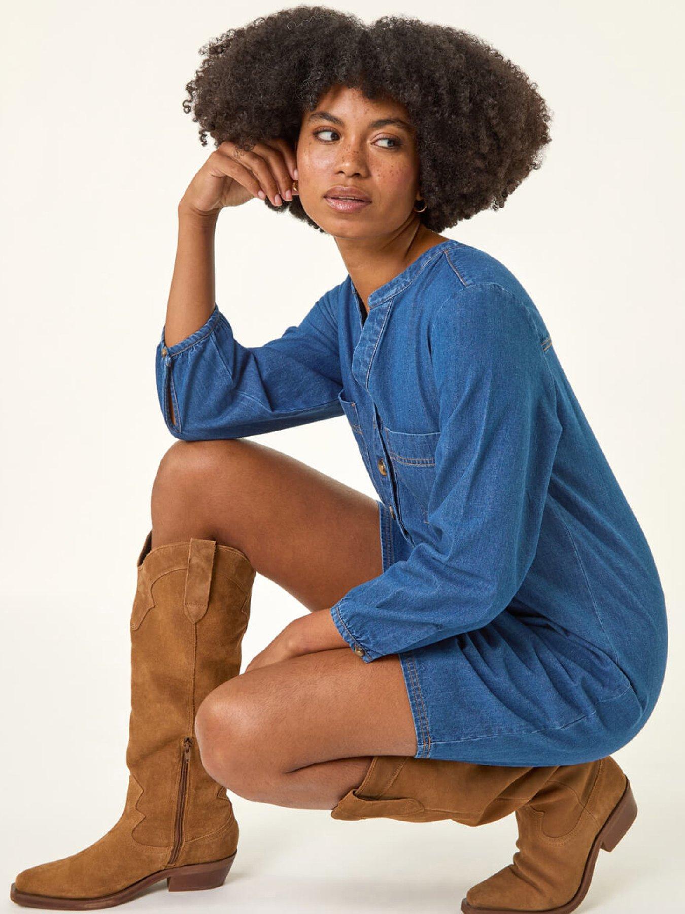  image of roman-cotton-denim-button-shift-dress-denim