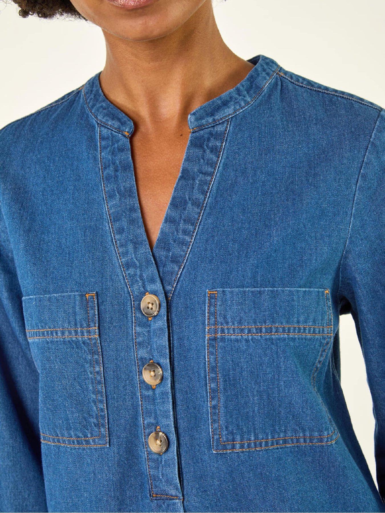  image of roman-cotton-denim-button-shift-dress-denim