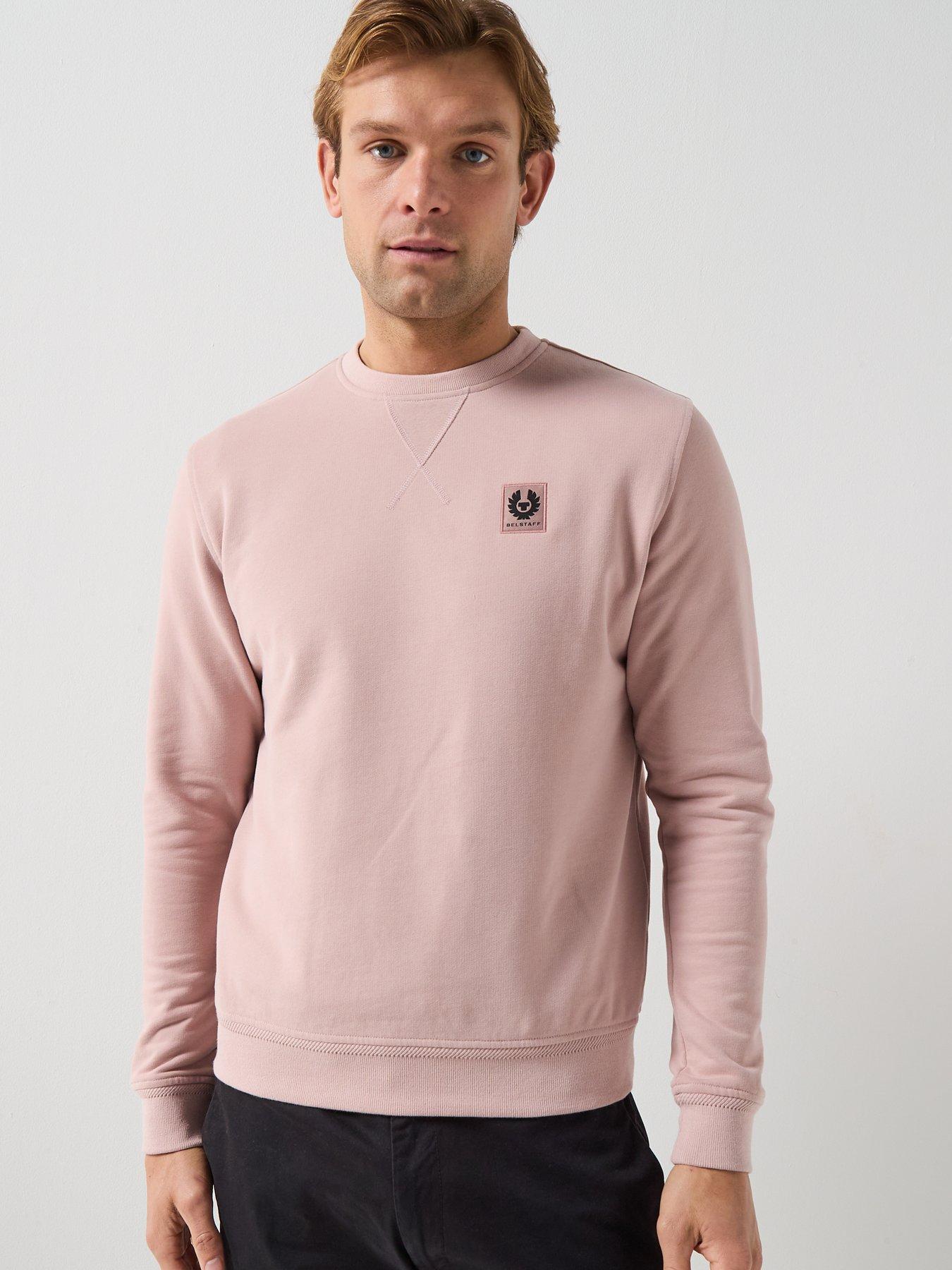 front image of belstaff-left-chest-patch-logo-crew-sweatshirt-pink
