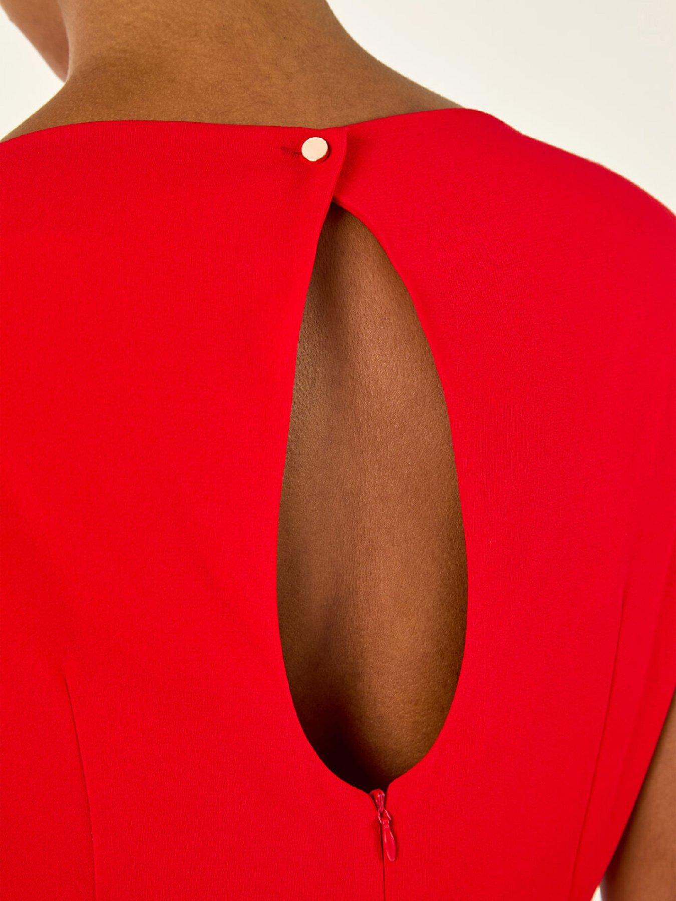 Image 5 of 5 of Roman High Neck Pleated Midi Dress - Red