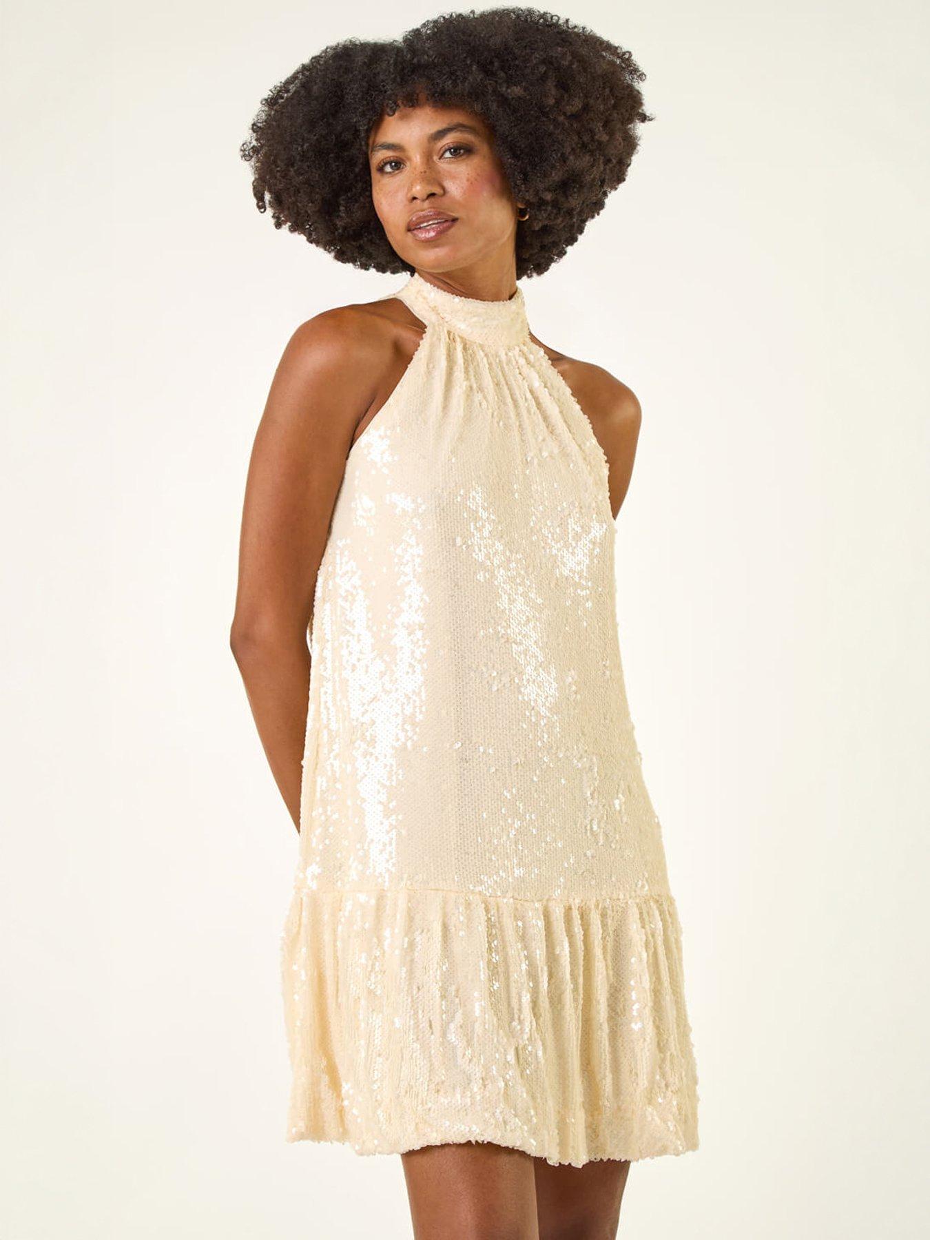 Image 3 of 4 of Roman Sequin Bow Back Dress - Cream