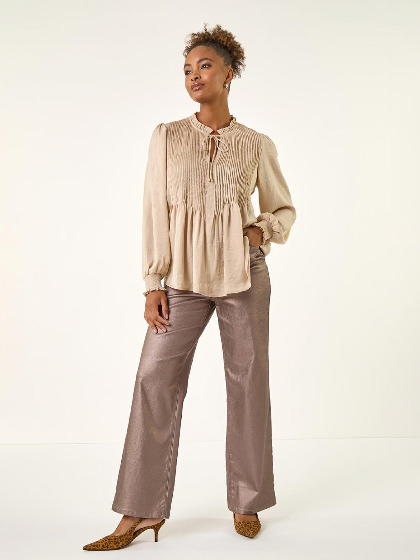  image of roman-satin-pleated-tie-neck-top-stone