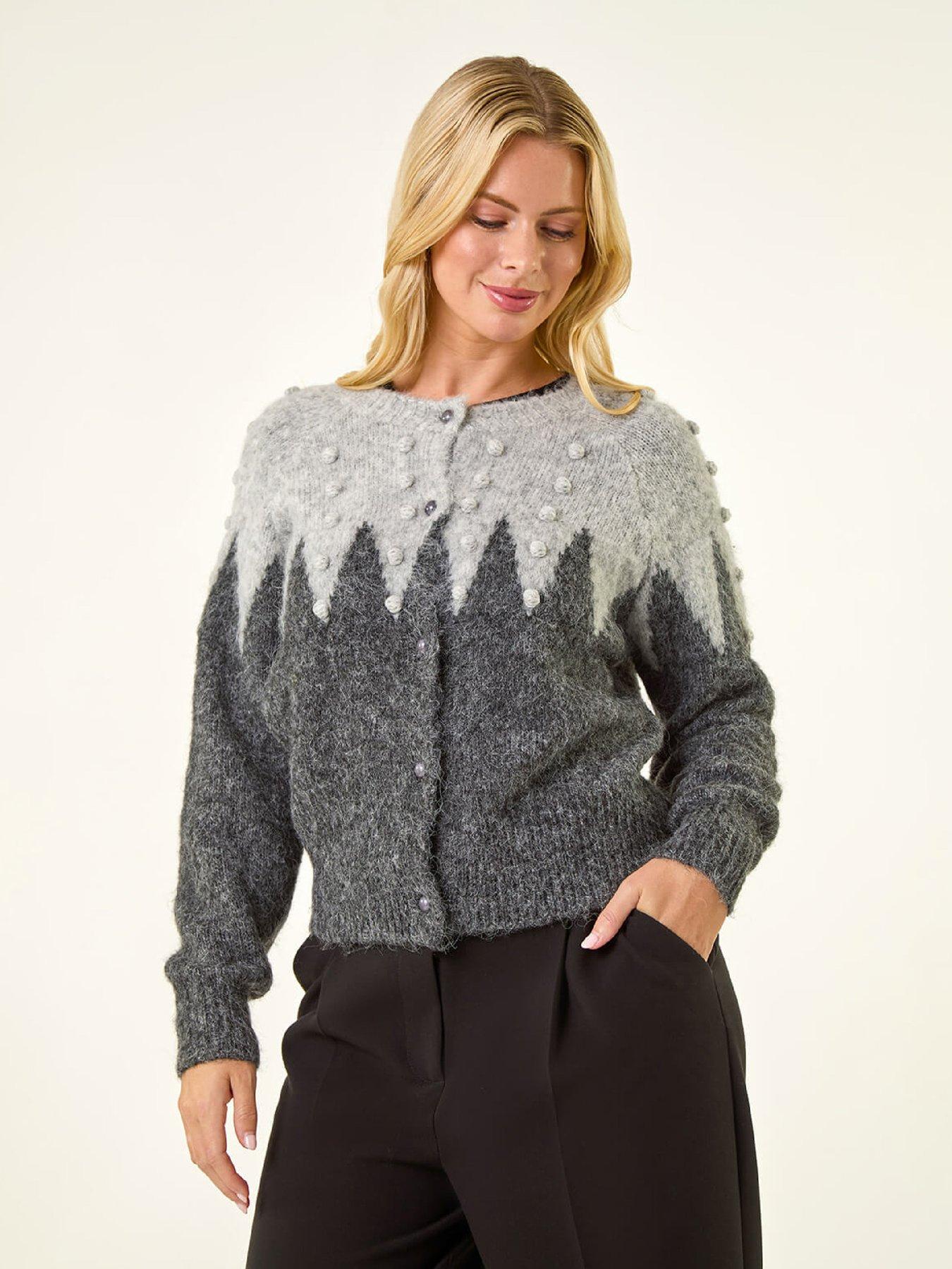 Roman Petite Bobble Buttoned Knit Cardigan - Grey