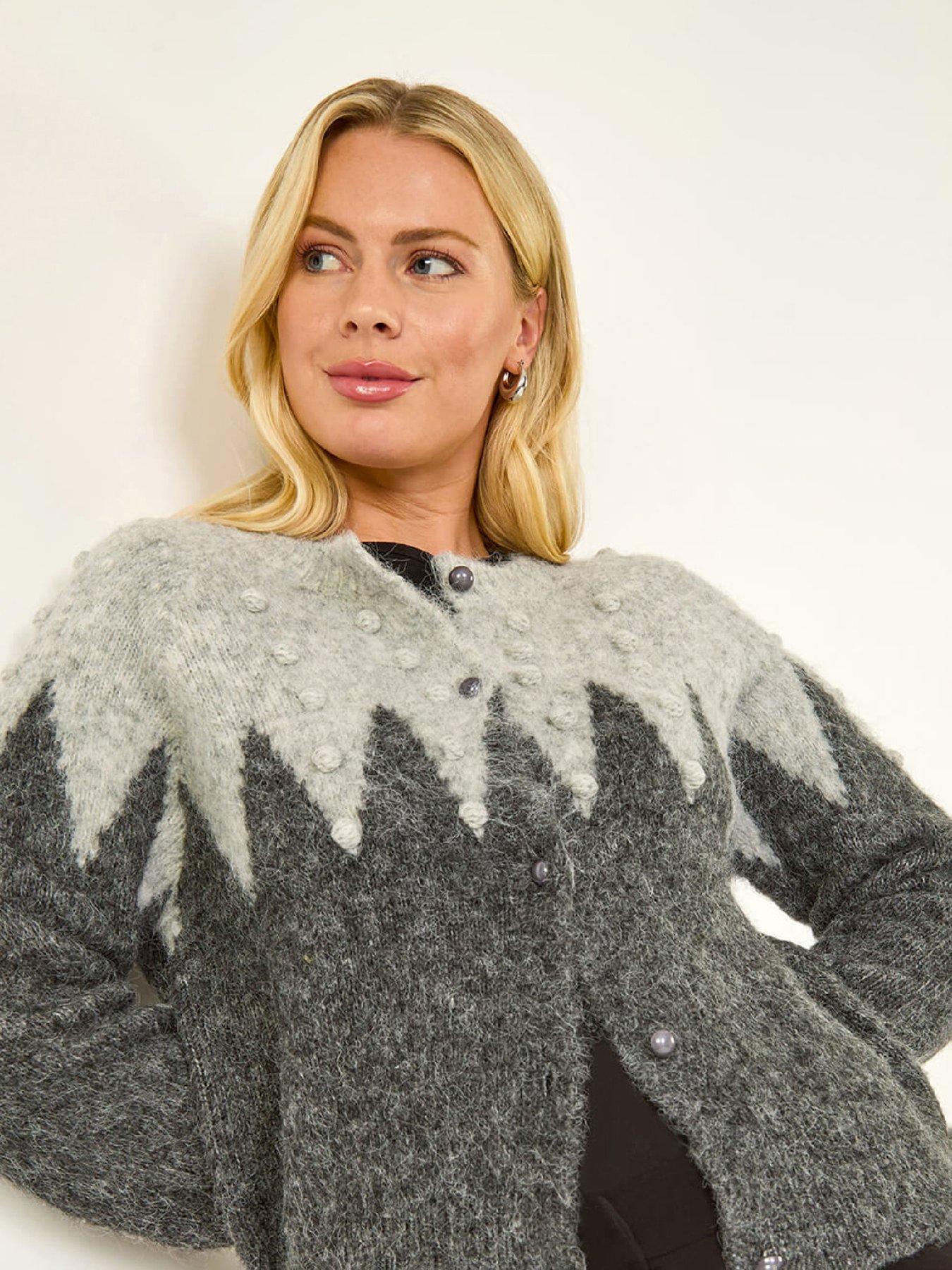  image of roman-petite-bobble-buttoned-knit-cardigan-grey