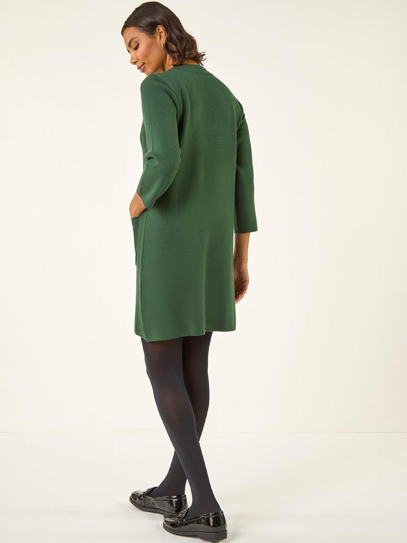  image of roman-patch-pocket-knit-dress-dark-green