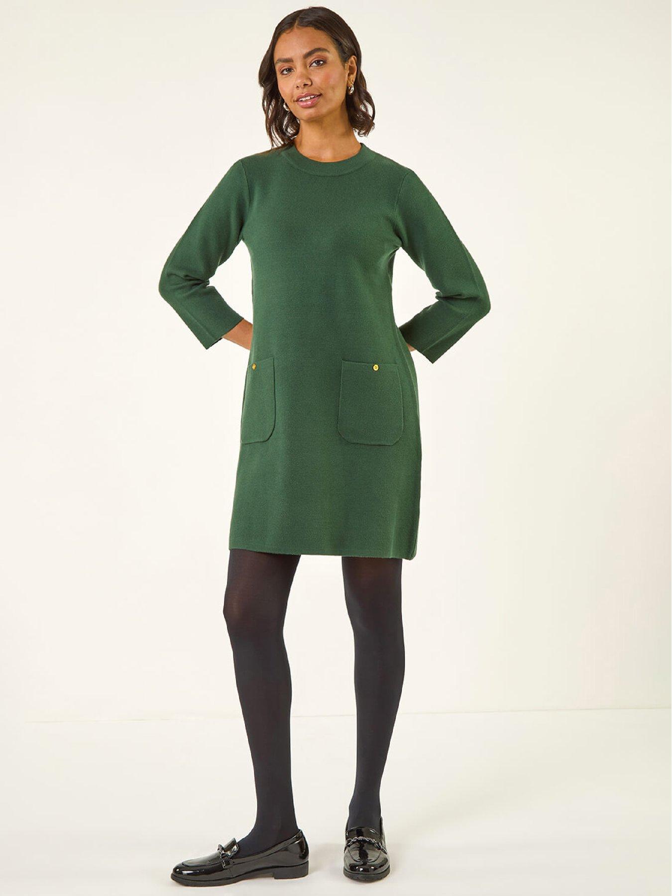  image of roman-patch-pocket-knit-dress-dark-green