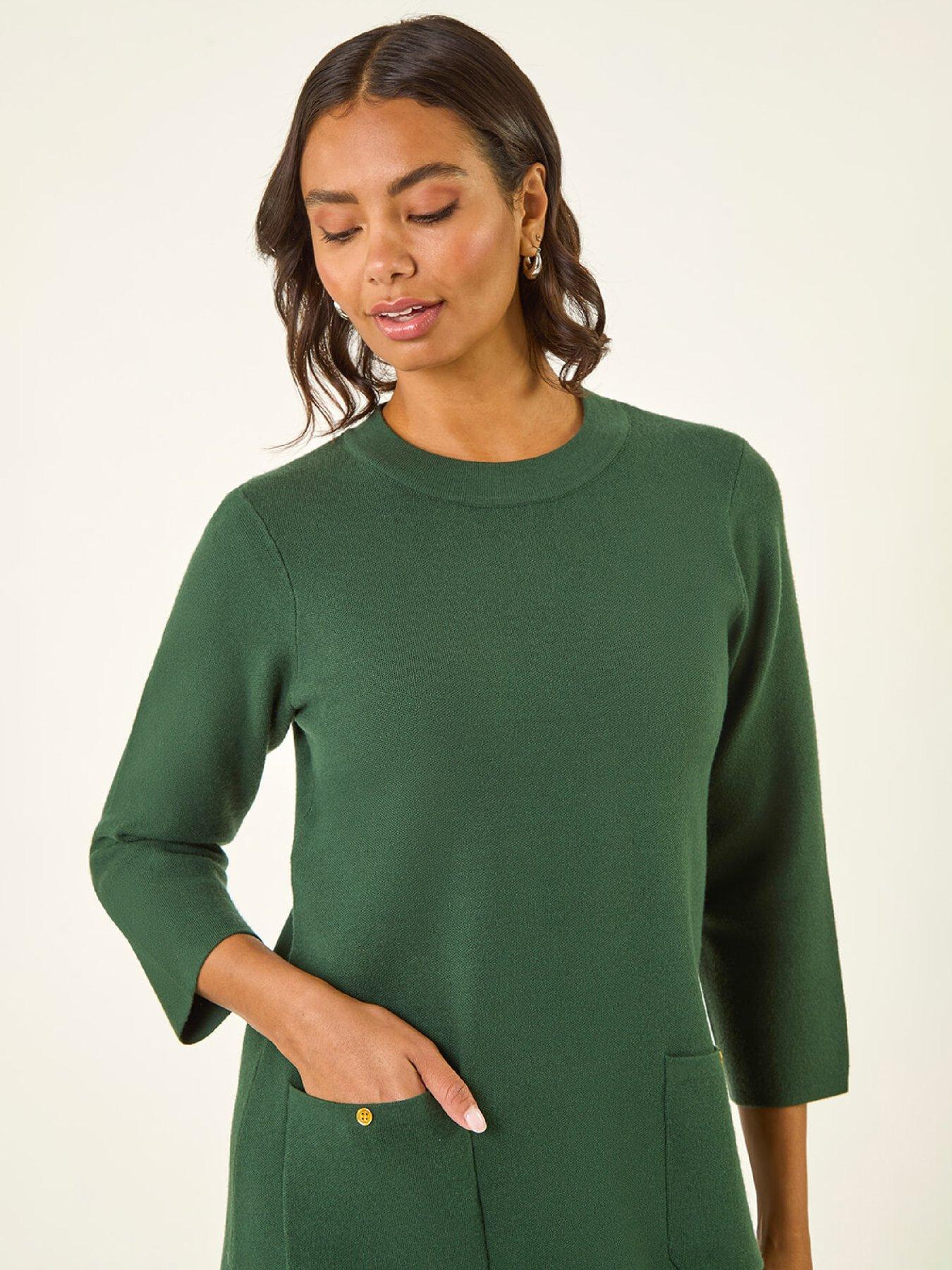  image of roman-patch-pocket-knit-dress-dark-green