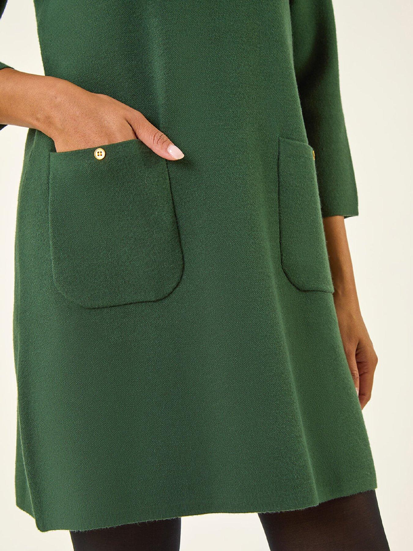  image of roman-patch-pocket-knit-dress-dark-green