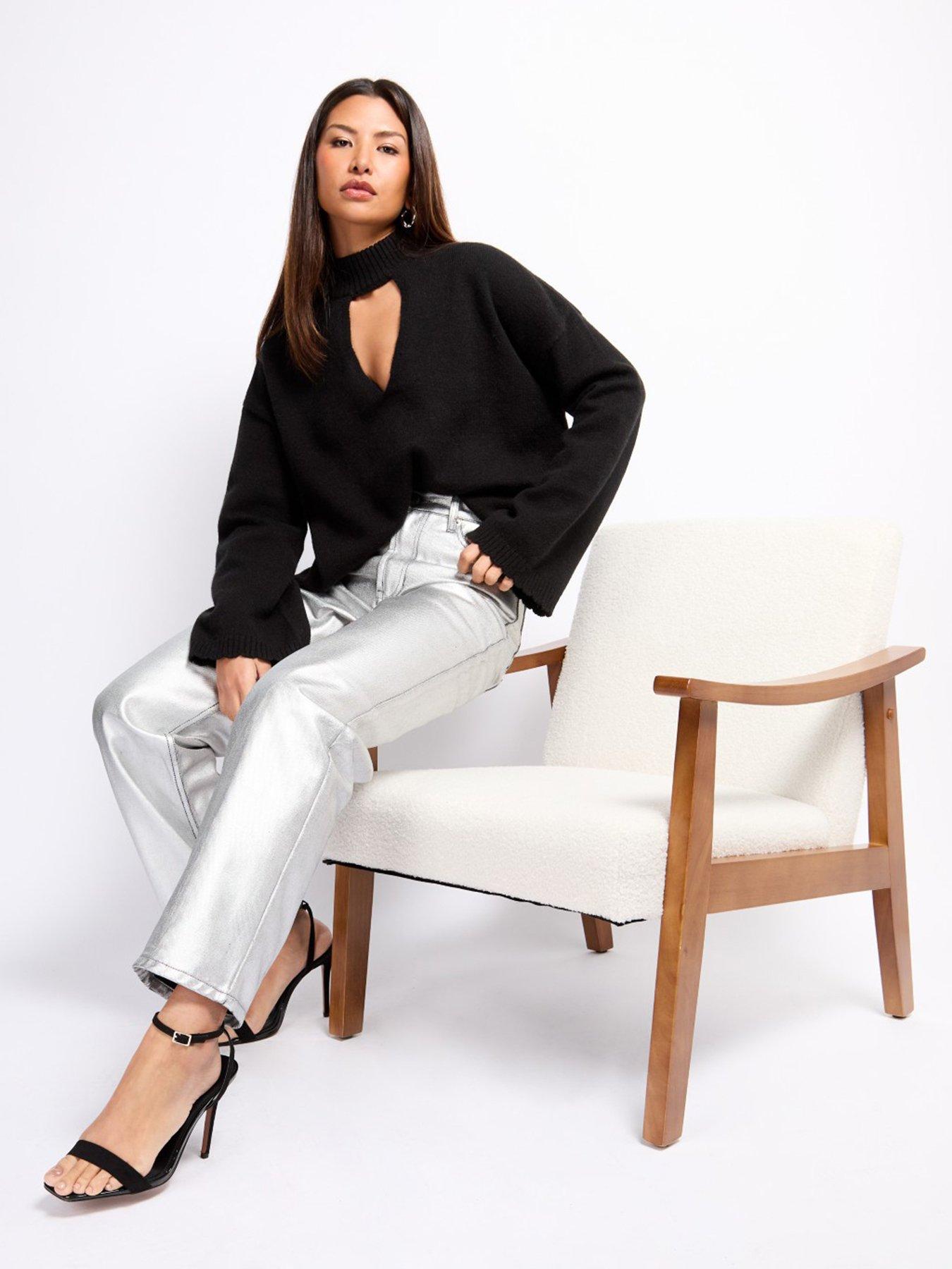  image of little-mistress-coated-trousers--silver