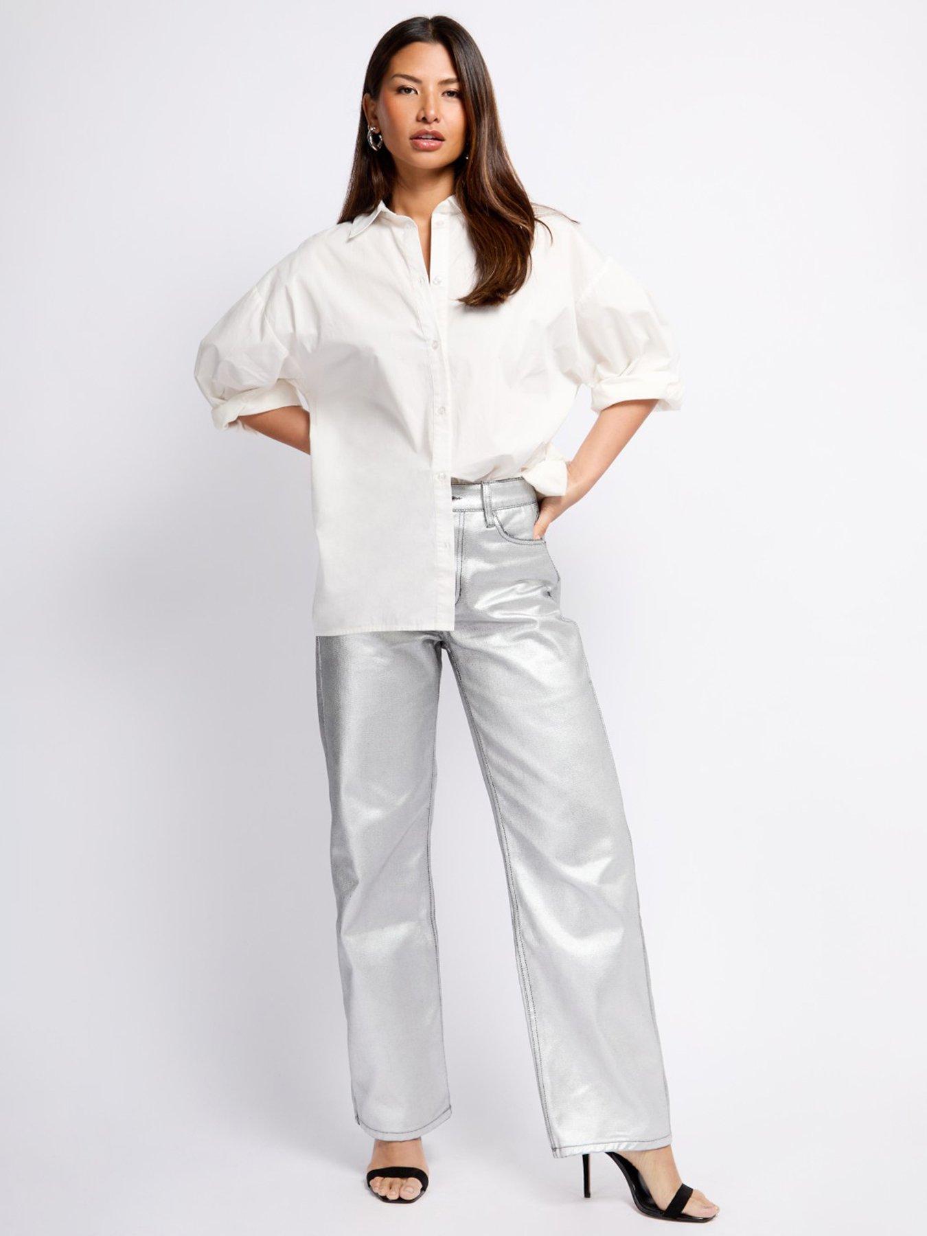  image of little-mistress-coated-trousers--silver