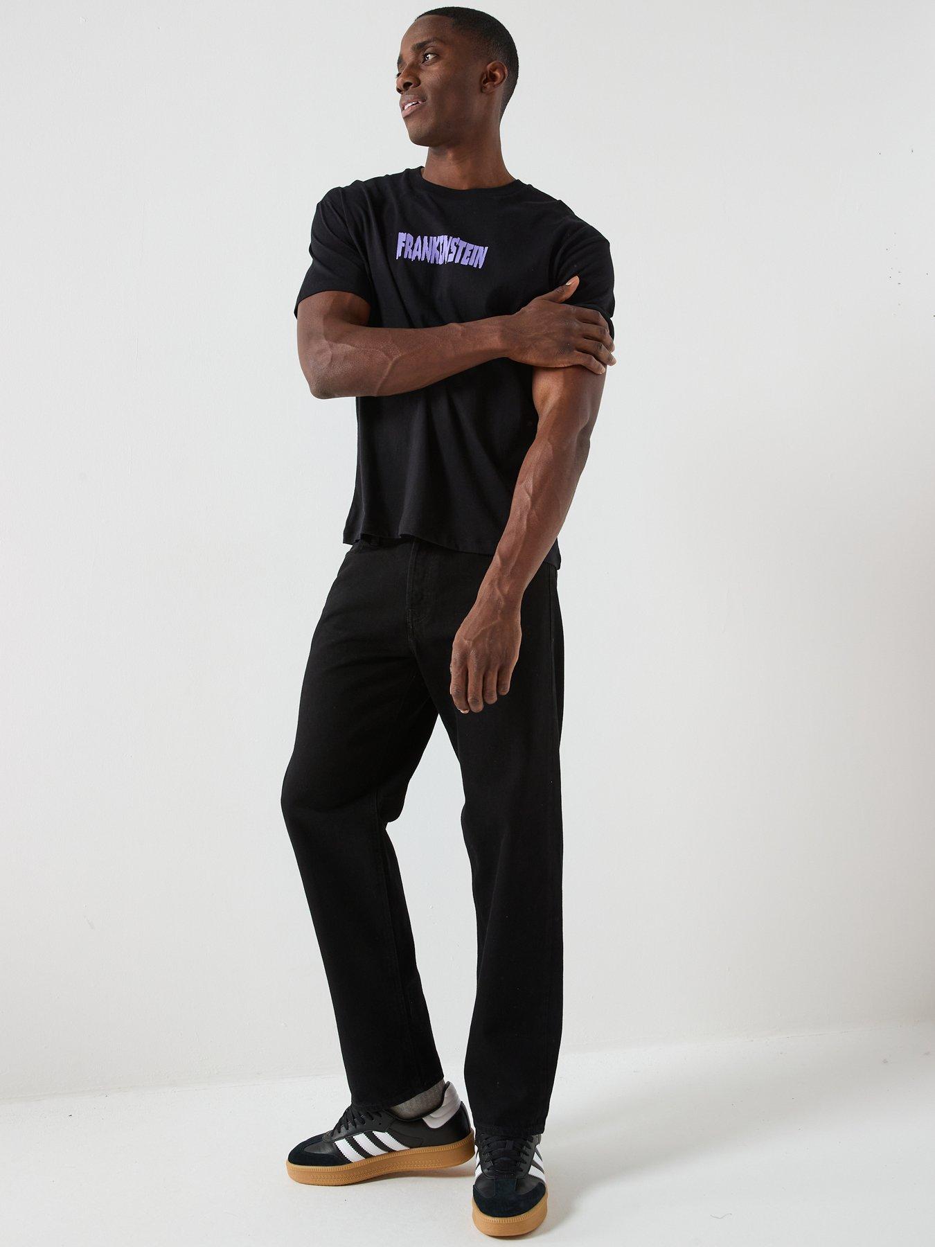  image of jack-jones-frankenstein-short-sleeve-crew-neck-t-shirt-black