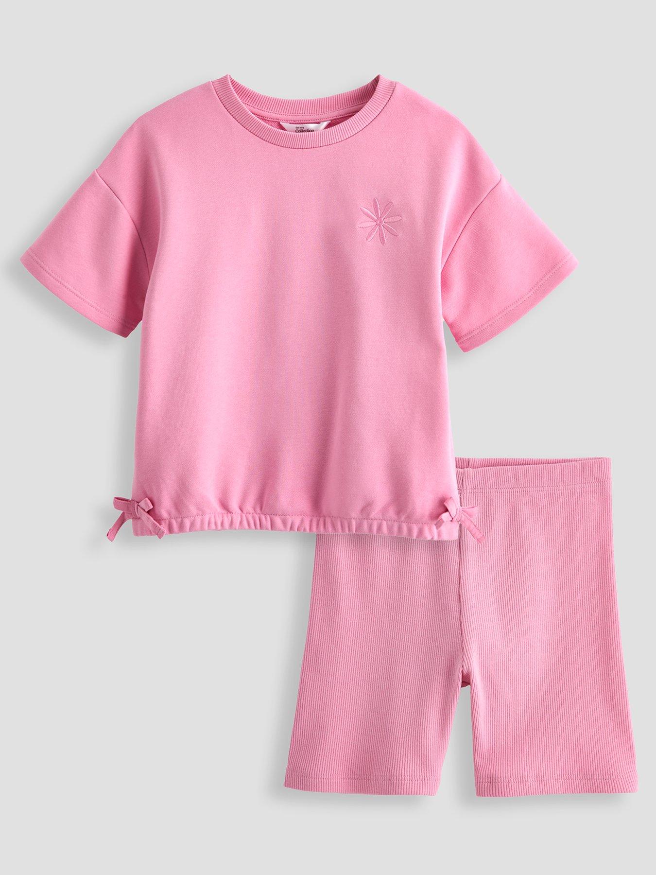 The Very Collection Girls Jersey Top  &  Cycling Short Set - Pink