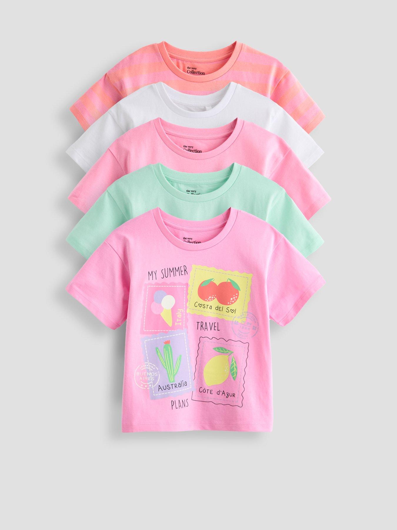 The Very Collection Girls 5 Pack Graphic Print Summer T-shirts - Multi