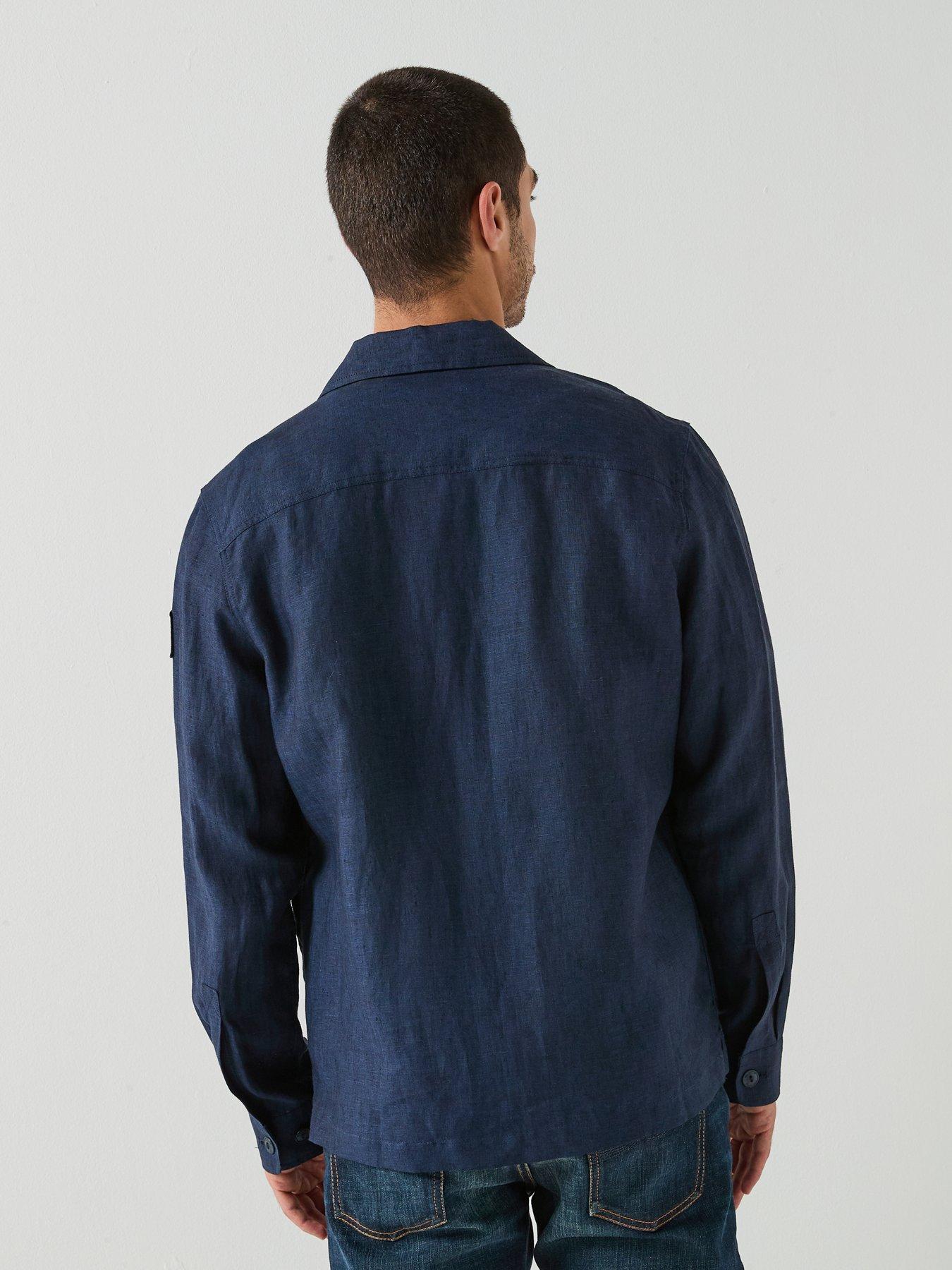  image of belstaff-forge-4-pocket-linen-overshirt-navy