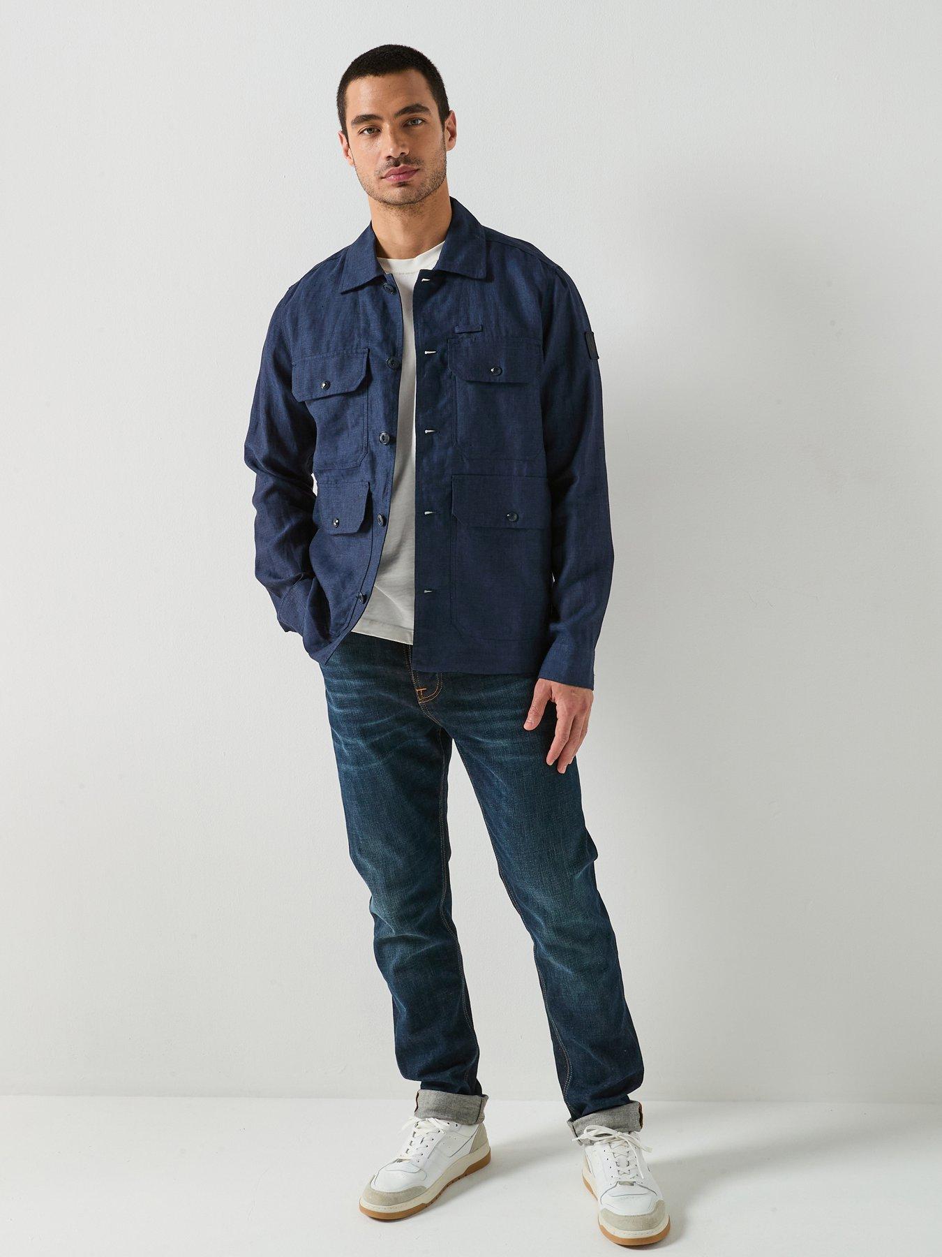  image of belstaff-forge-4-pocket-linen-overshirt-navy