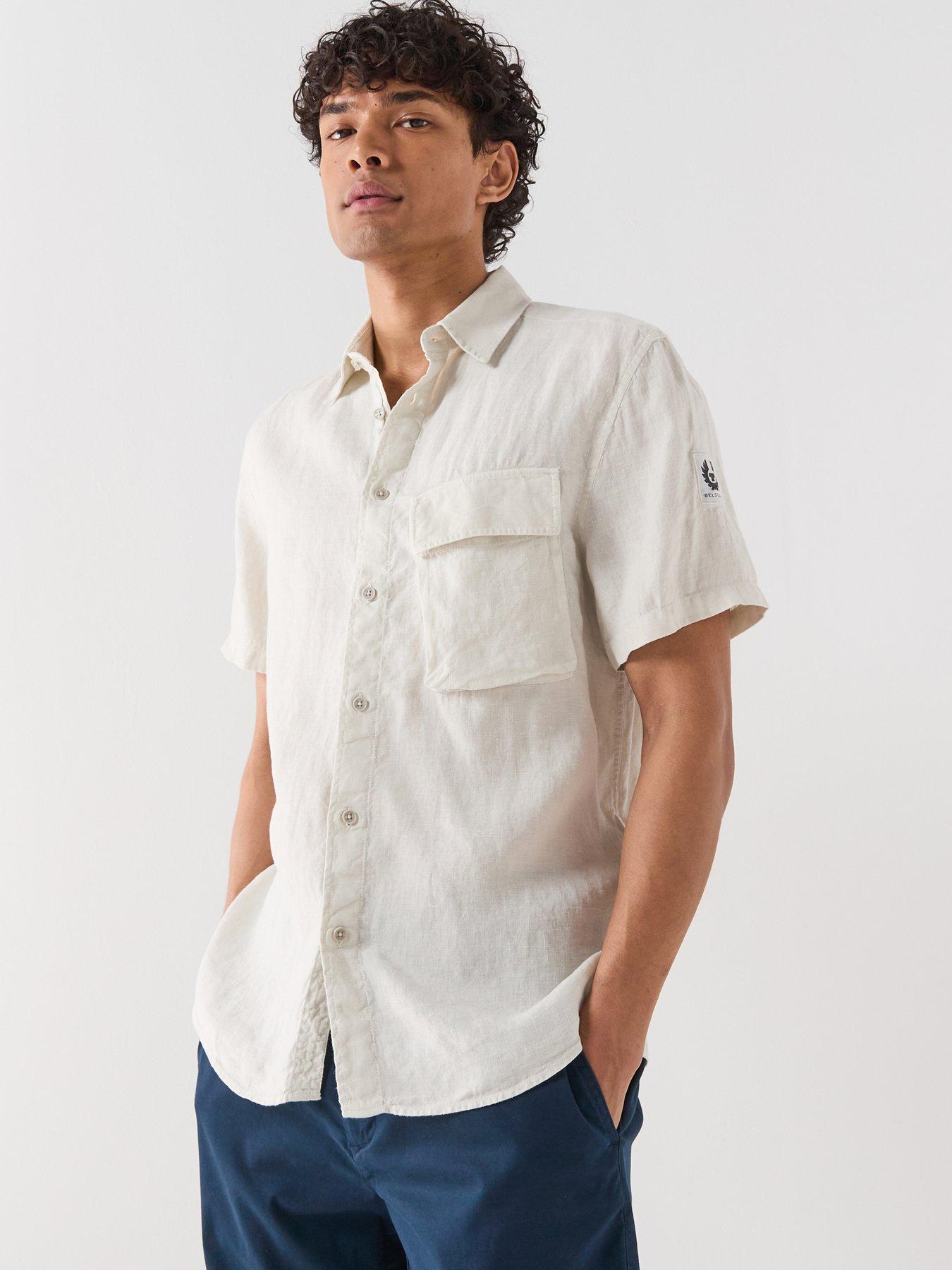 Belstaff Scale Garment Dye Linen Short Sleeve Shirt - Natural