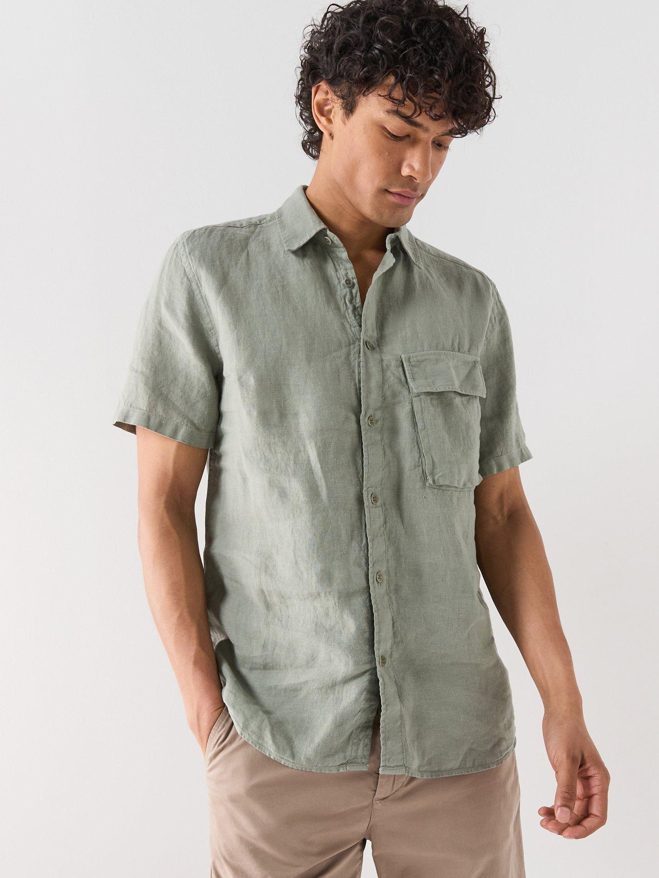 Belstaff Scale Garment Dye Linen Short Sleeve Shirt - Light Green