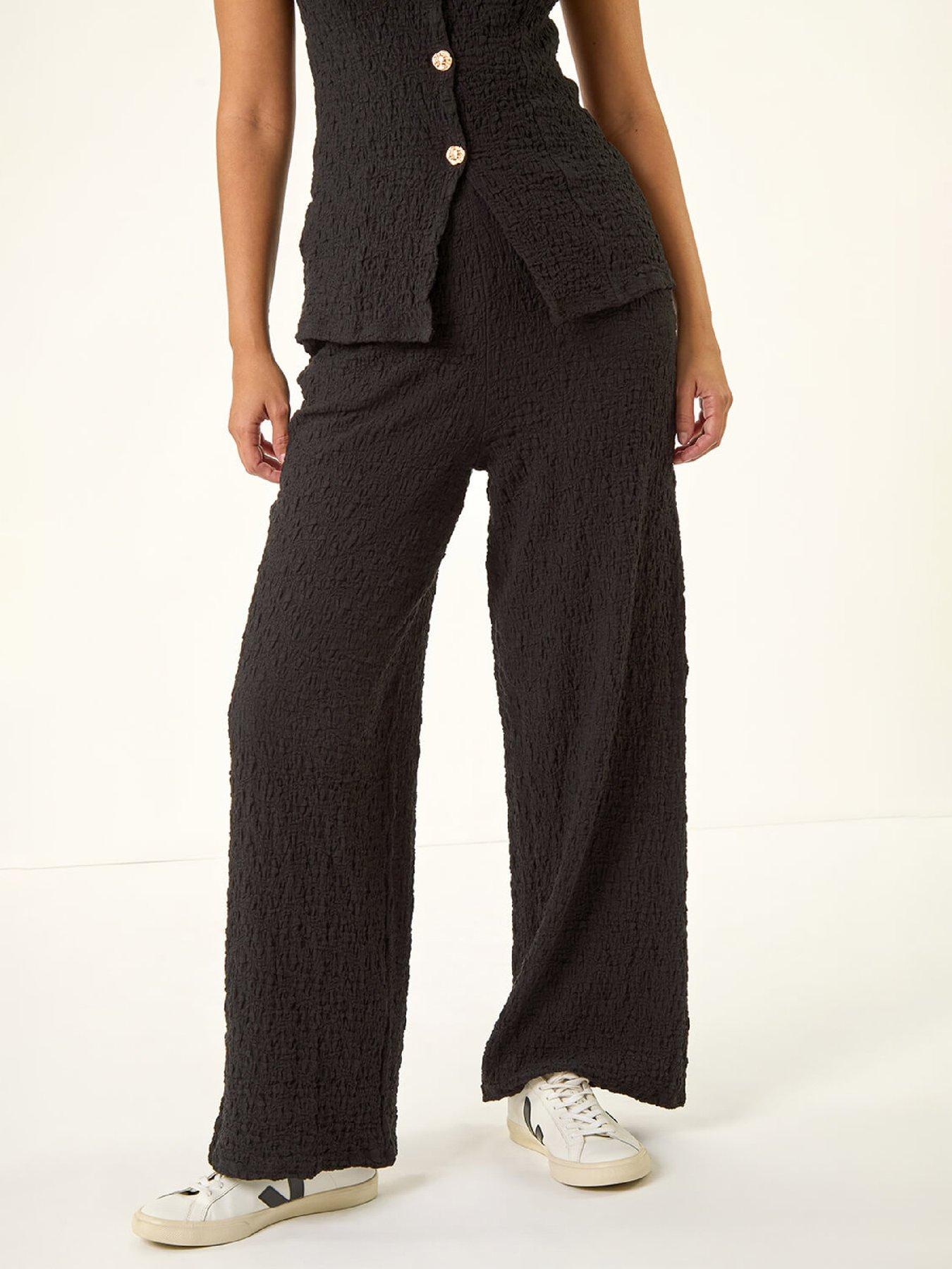 Roman Dusk Textured Wide Leg Stretch Trouser - Black