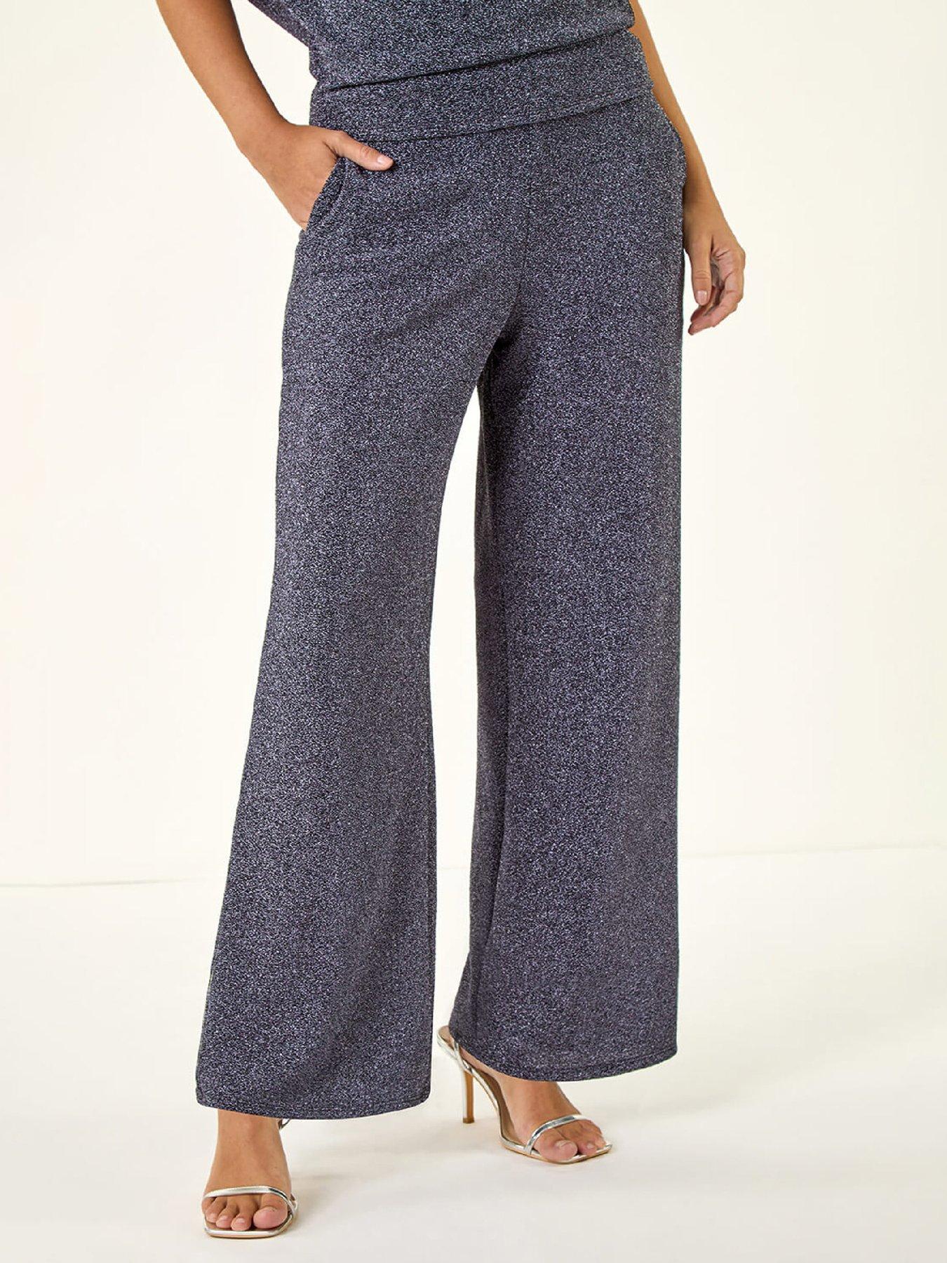  image of roman-dusk-metallic-wide-leg-trousers-navy
