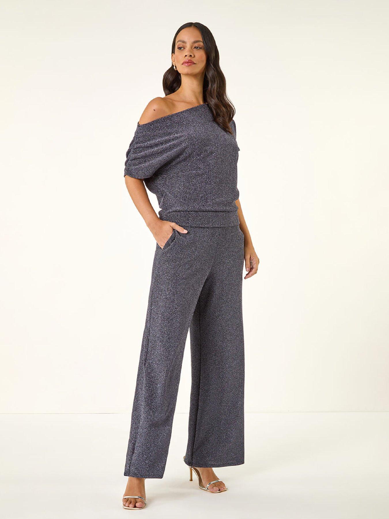 image of roman-dusk-metallic-wide-leg-trousers-navy