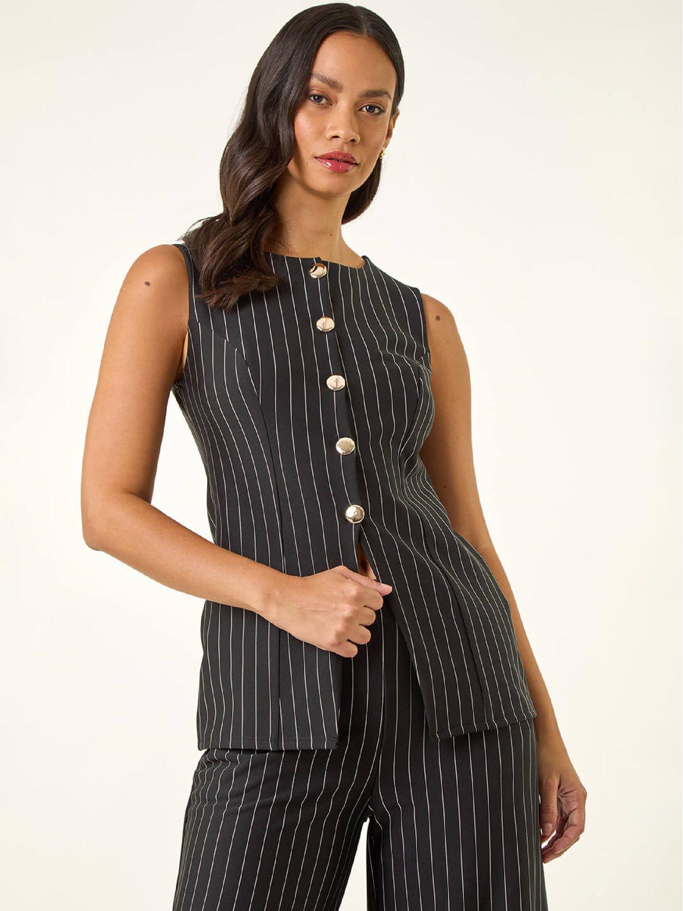 Roman Dusk Pinstripe Stretch Waist Coat - Black