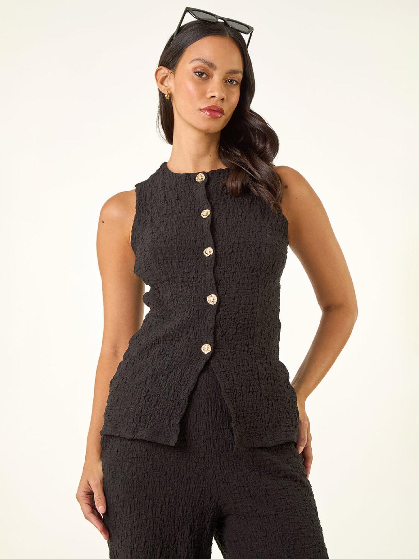Roman Dusk Textured Stretch Waist Coat - Black