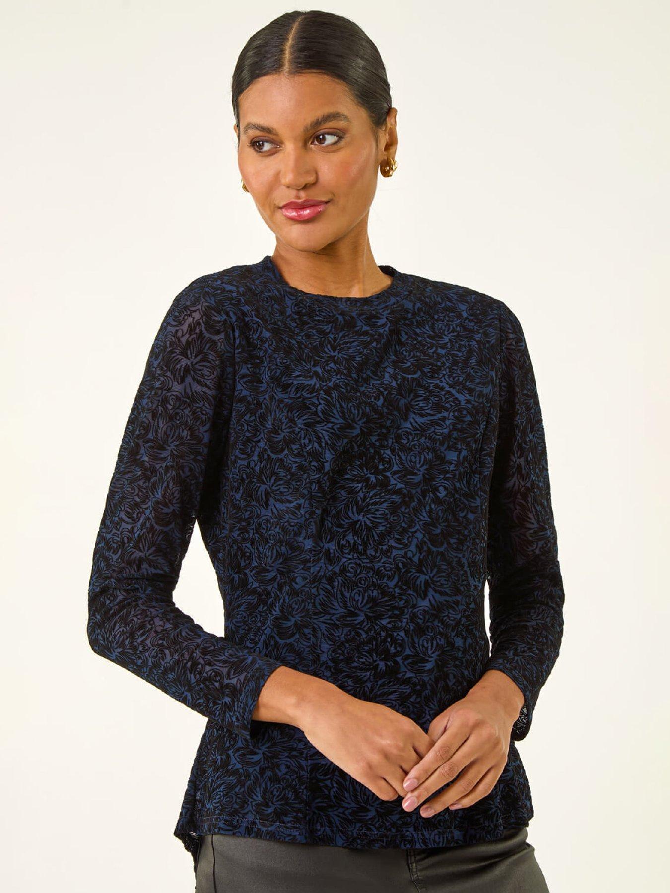 image of roman-flock-mesh-textured-top-navy