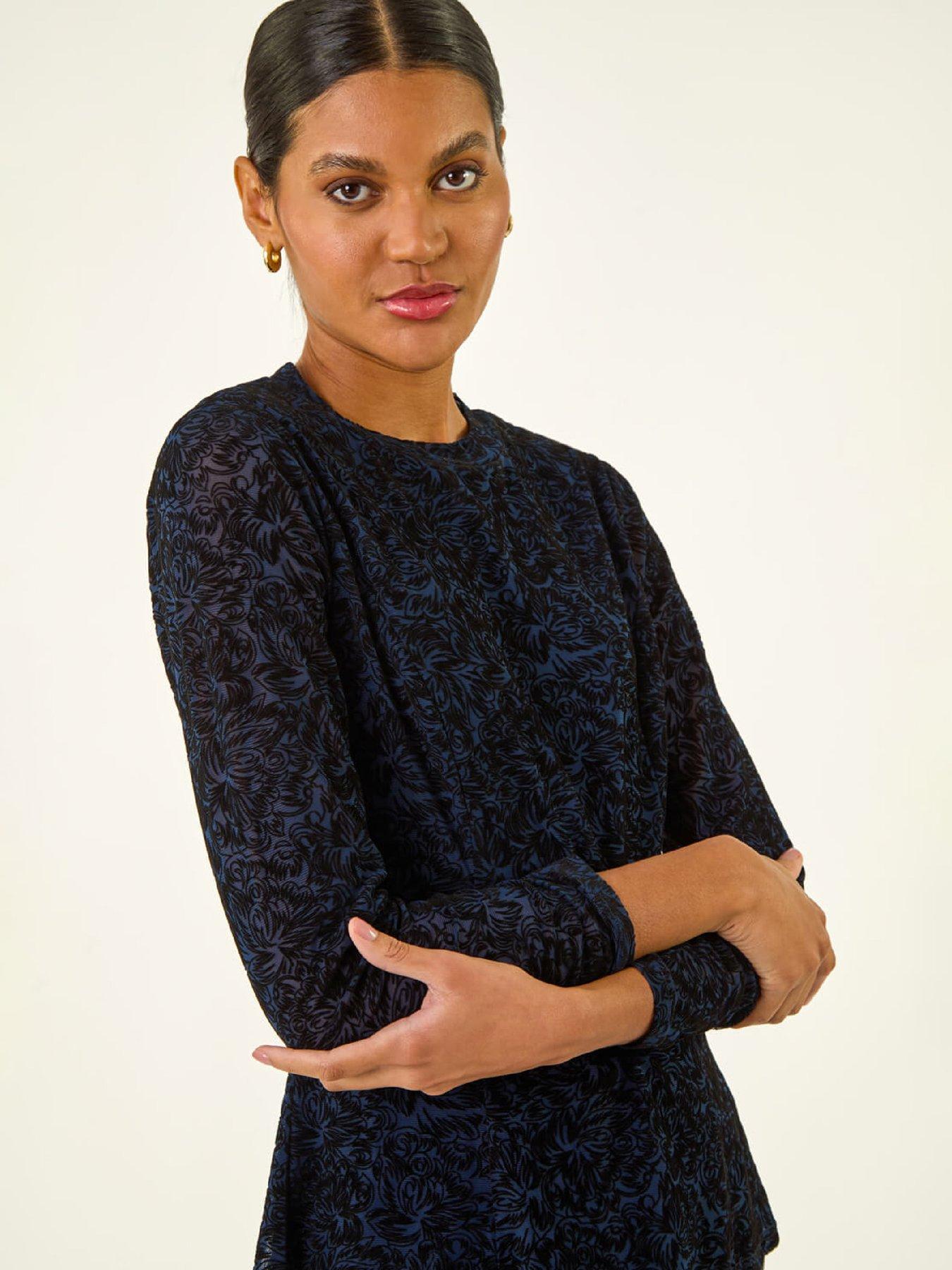  image of roman-flock-mesh-textured-top-navy