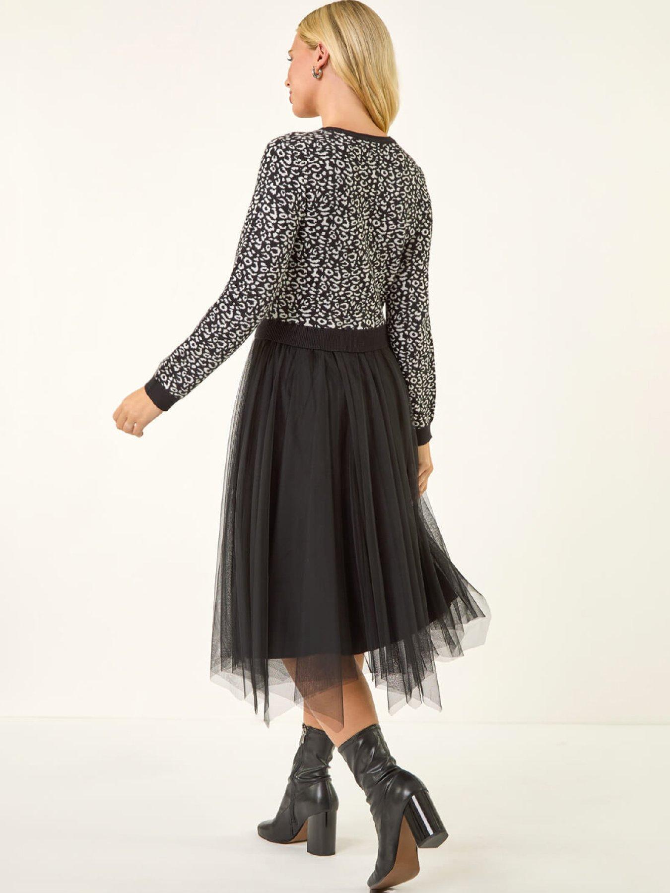  image of roman-petite-animal-knitted-mesh-dress-black