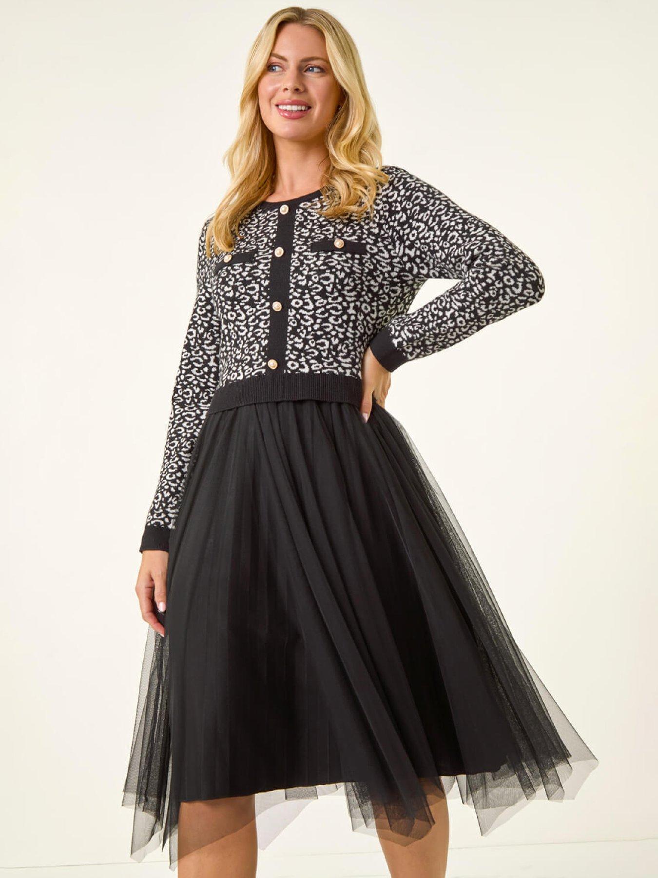  image of roman-petite-animal-knitted-mesh-dress-black