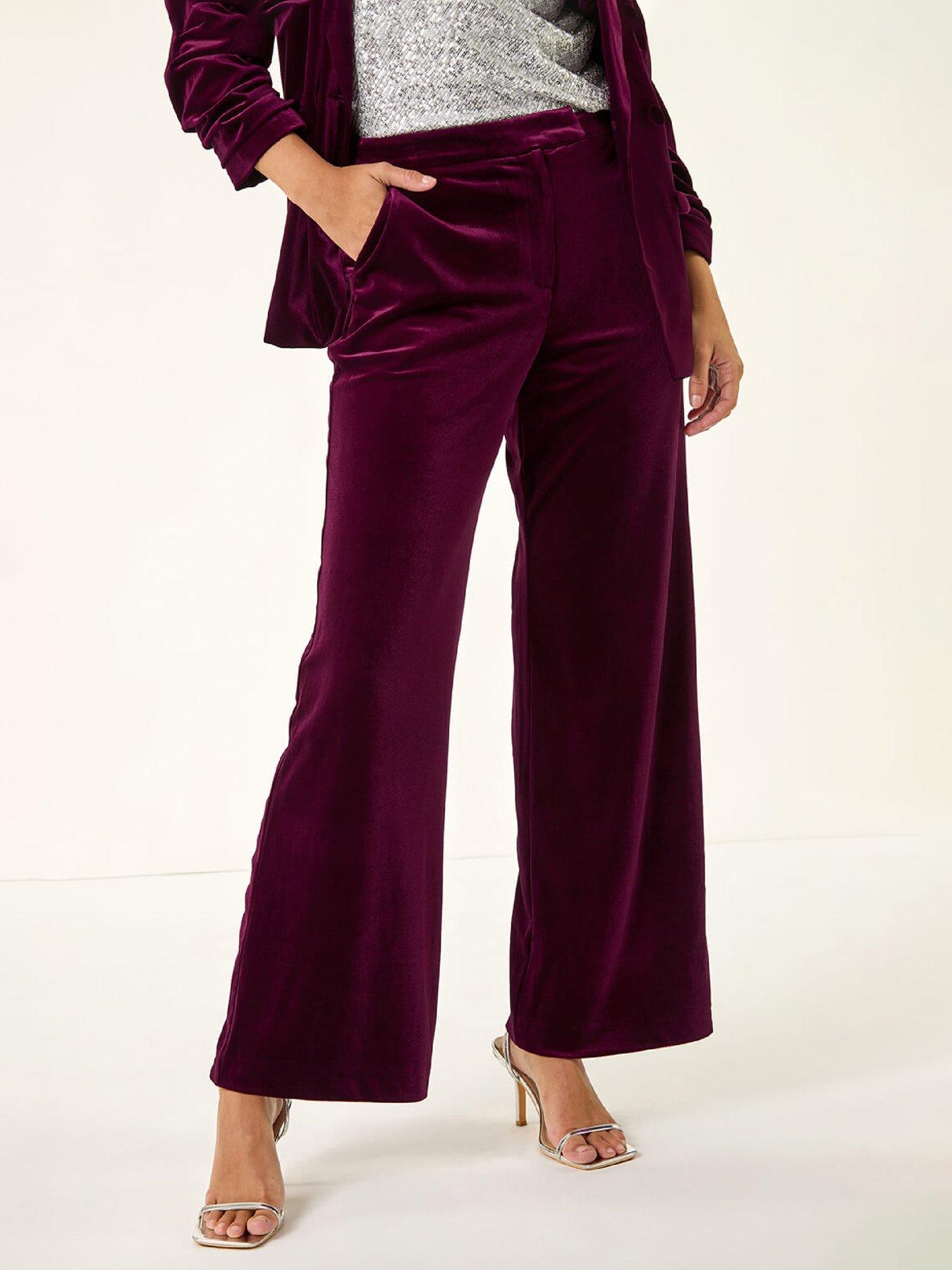 Roman Dusk Velvet Full Length Trousers - Burgundy