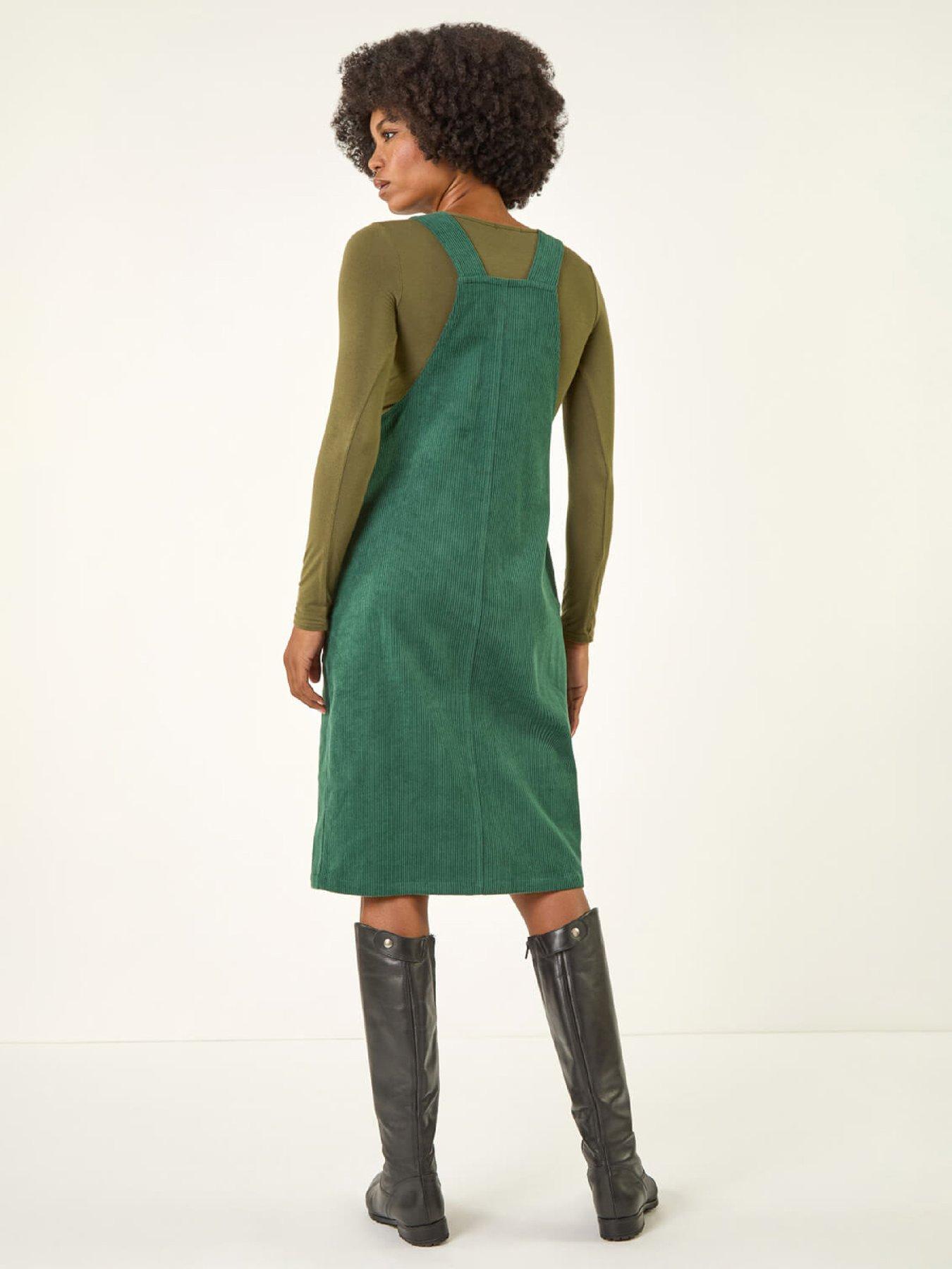  image of roman-corduroy-pinafore-midi-dress-green