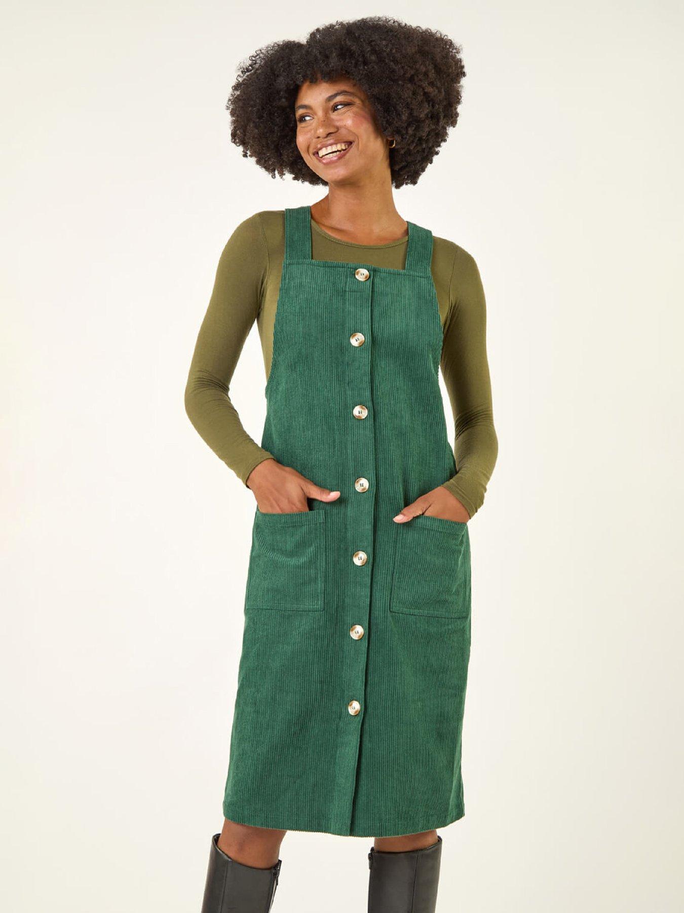  image of roman-corduroy-pinafore-midi-dress-green