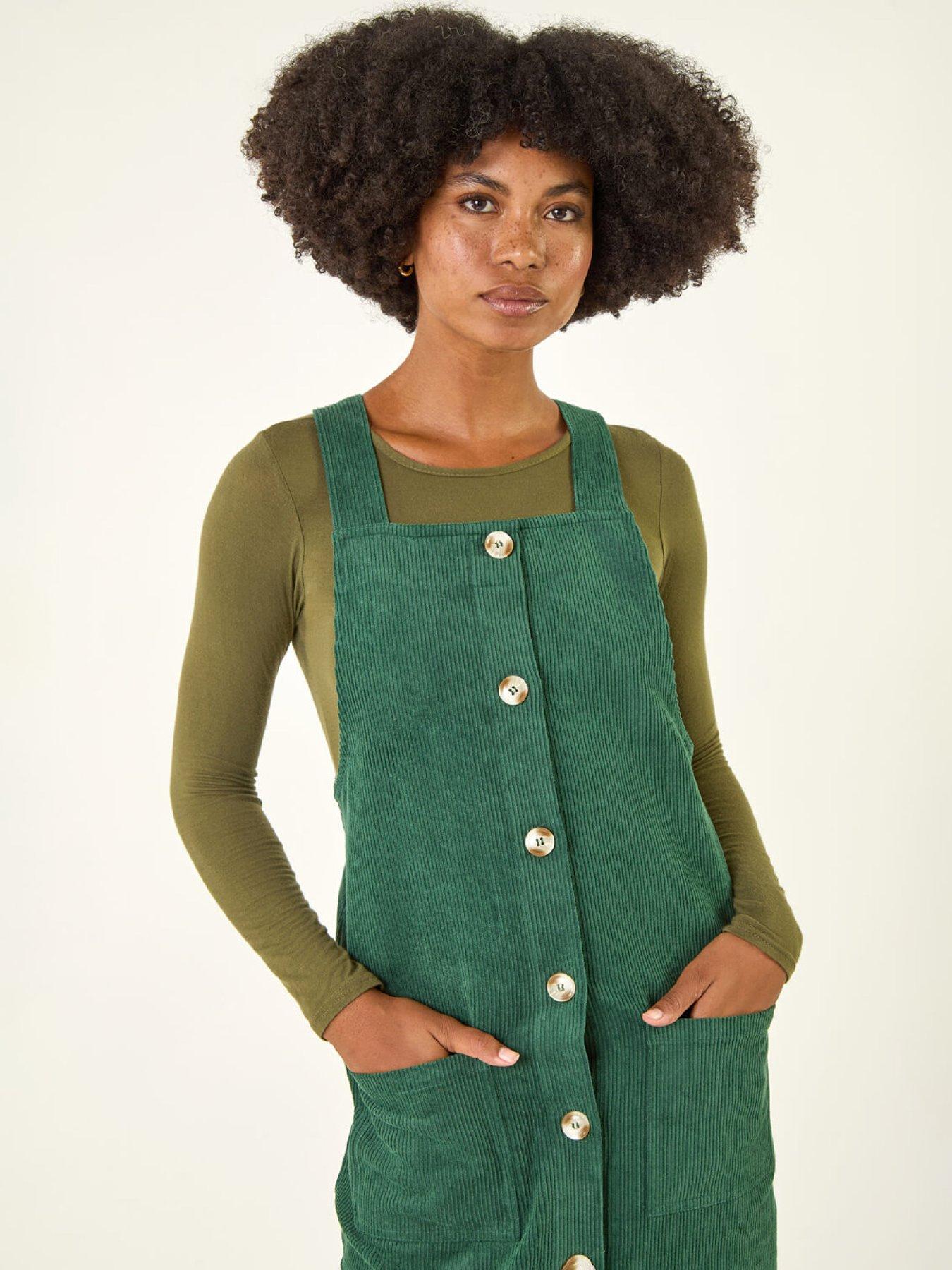  image of roman-corduroy-pinafore-midi-dress-green