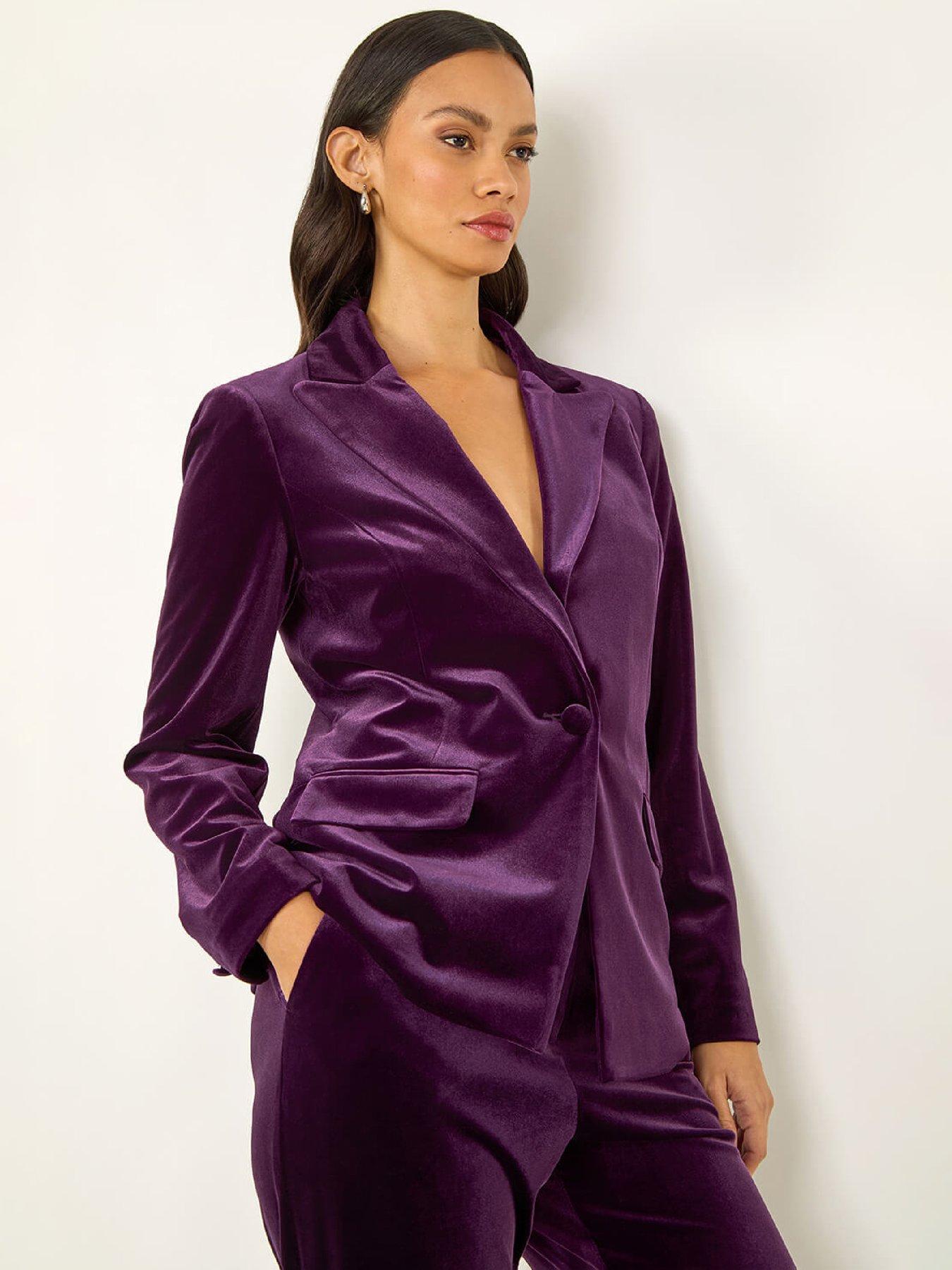 Roman Dusk Velvet Single Breasted Blazer - Purple