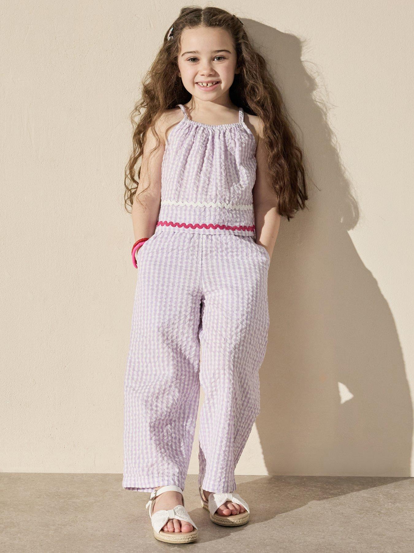 The Very Collection Girls Gingham Woven Halter Top And Frill Trousers - Purple