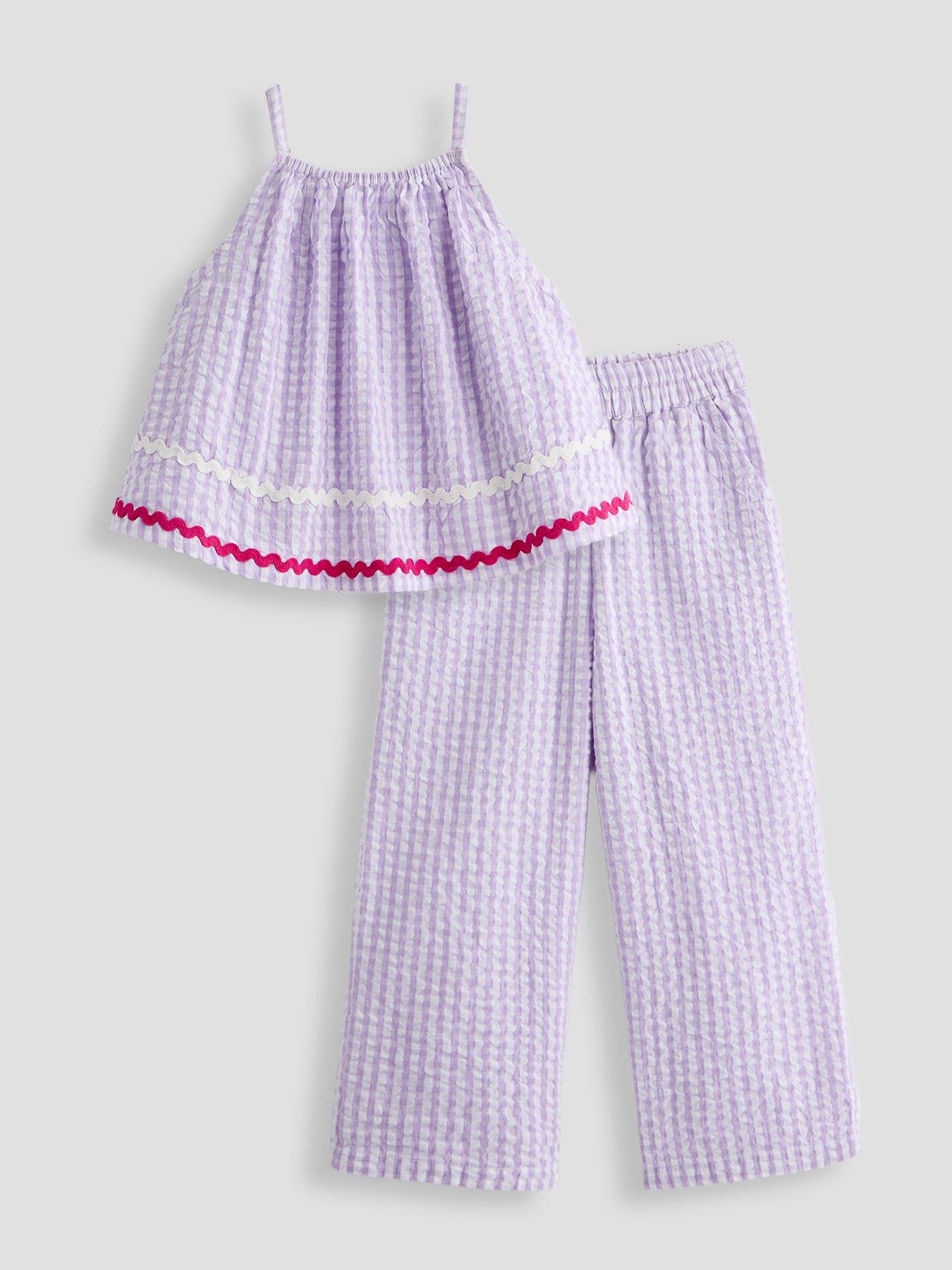 The Very Collection Girls Gingham Woven Halter Top And Frill Trousers - Purple