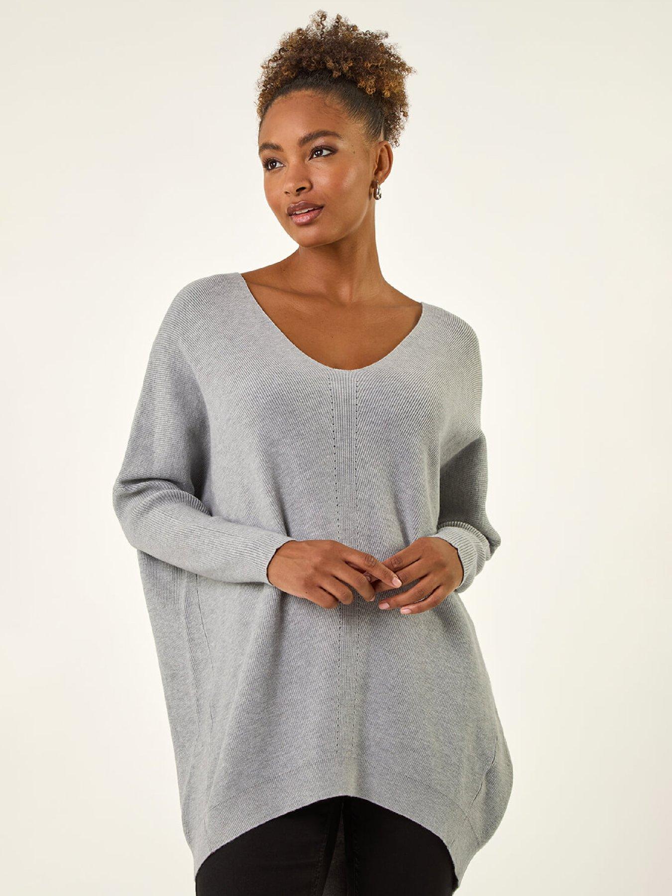 Roman Animal Print Eyelet Back Knit Jumper - Light Grey